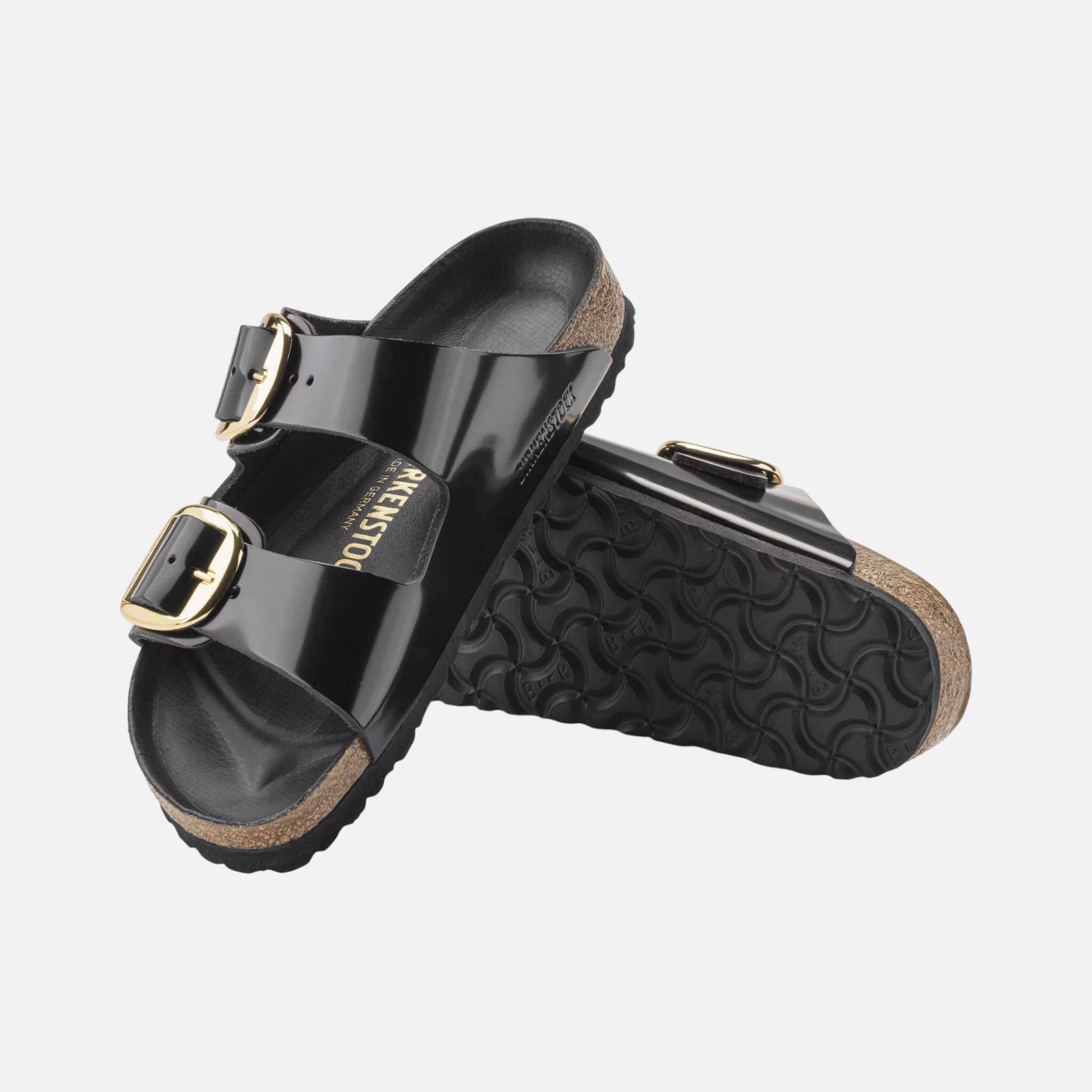 Papuci narrow Arizona Big Buckle Natural Leather Patent negru