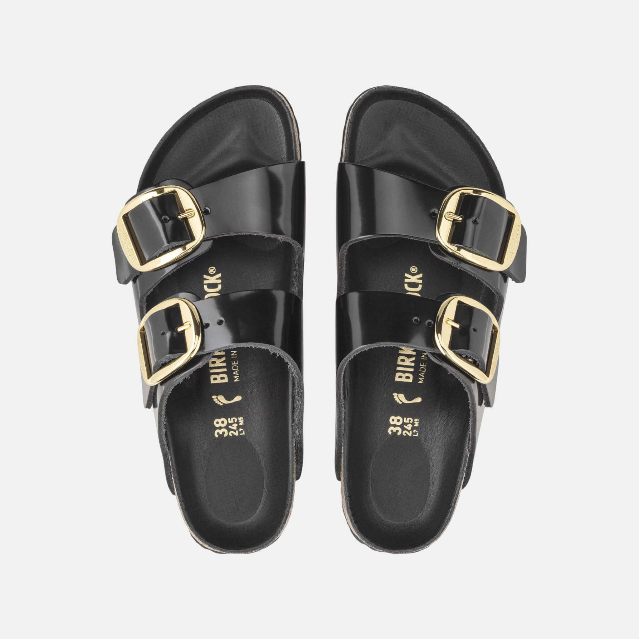 Papuci narrow Arizona Big Buckle Natural Leather Patent negru