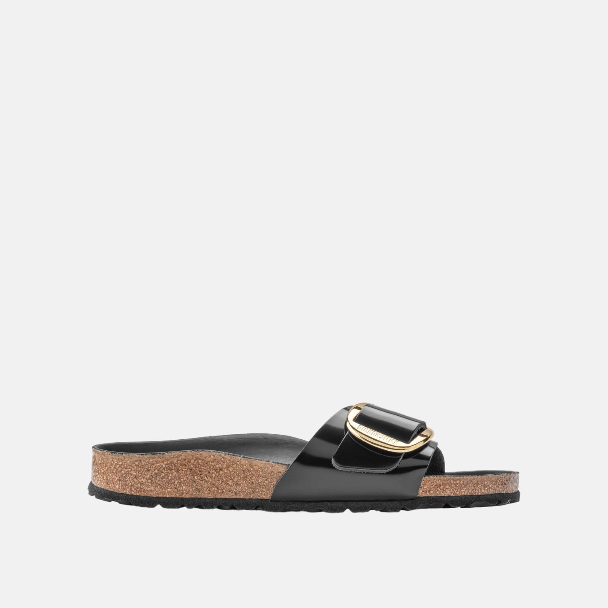 Papuc Regular Birkenstock Madrid Big Buckle High Shine Leather negru