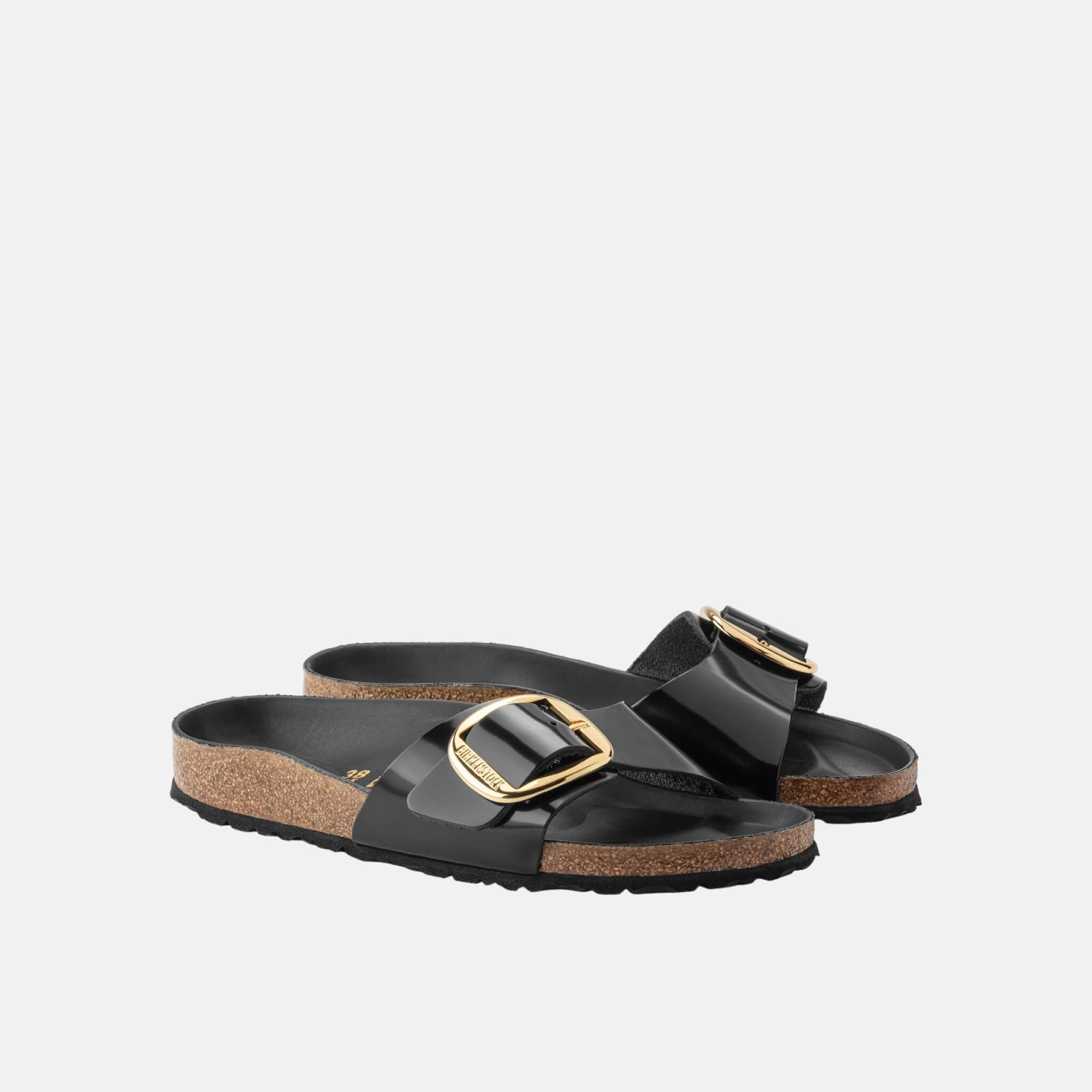 Papuc Regular Birkenstock Madrid Big Buckle High Shine Leather negru