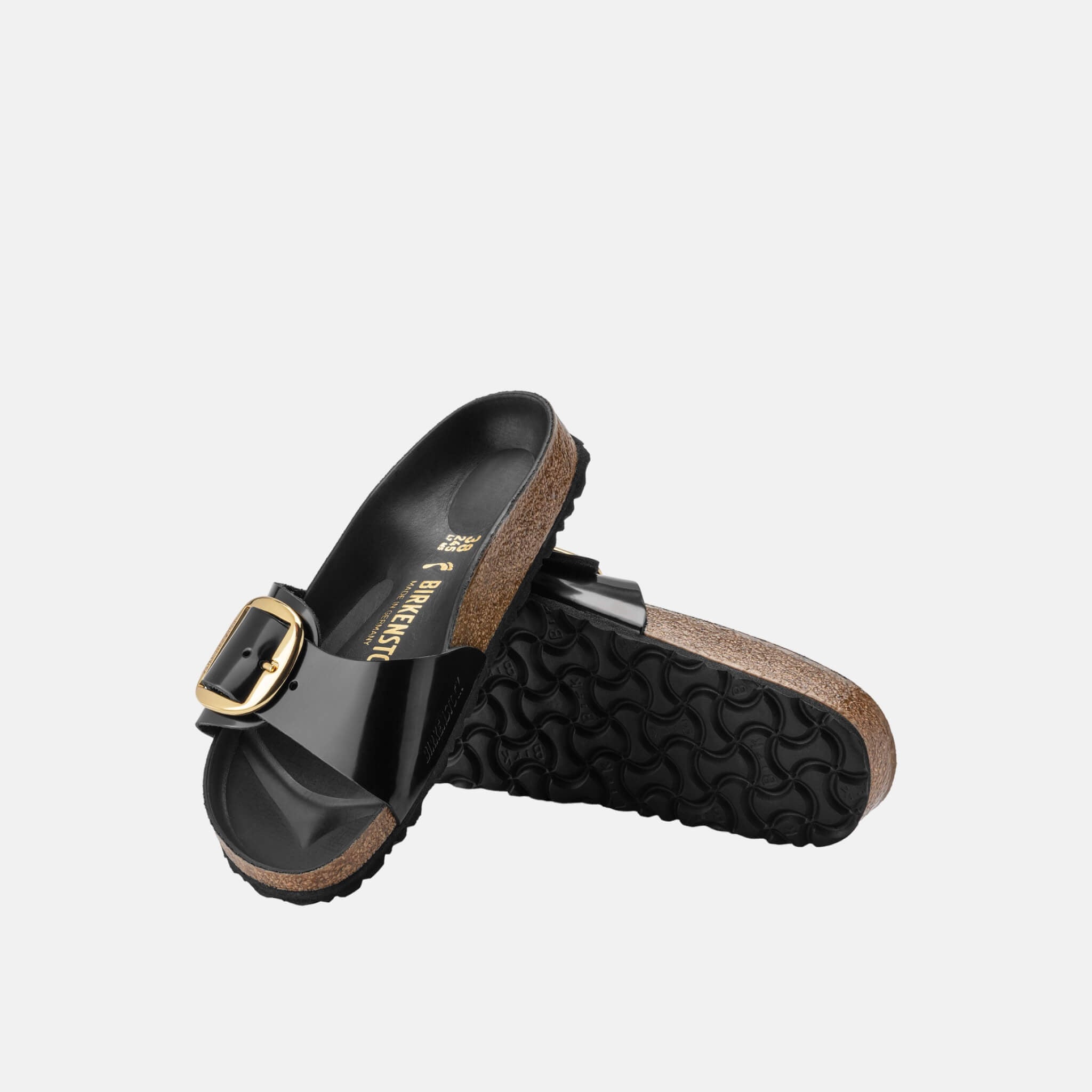 Papuc Regular Birkenstock Madrid Big Buckle High Shine Leather negru