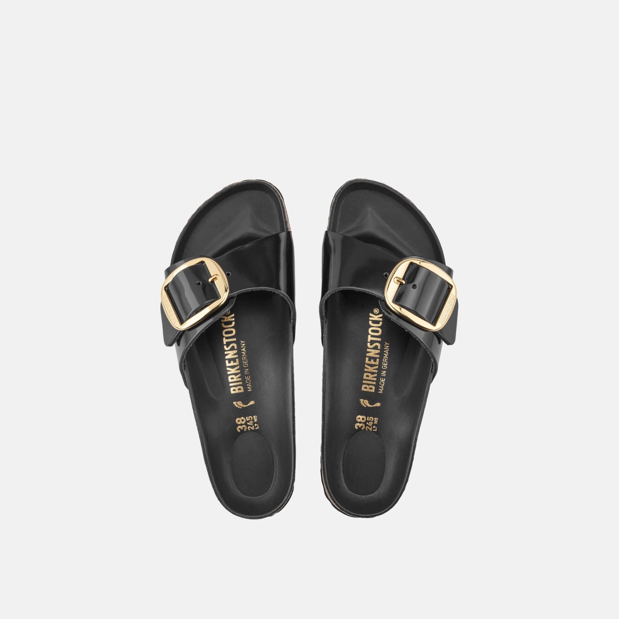 Papuc Regular Birkenstock Madrid Big Buckle High Shine Leather negru