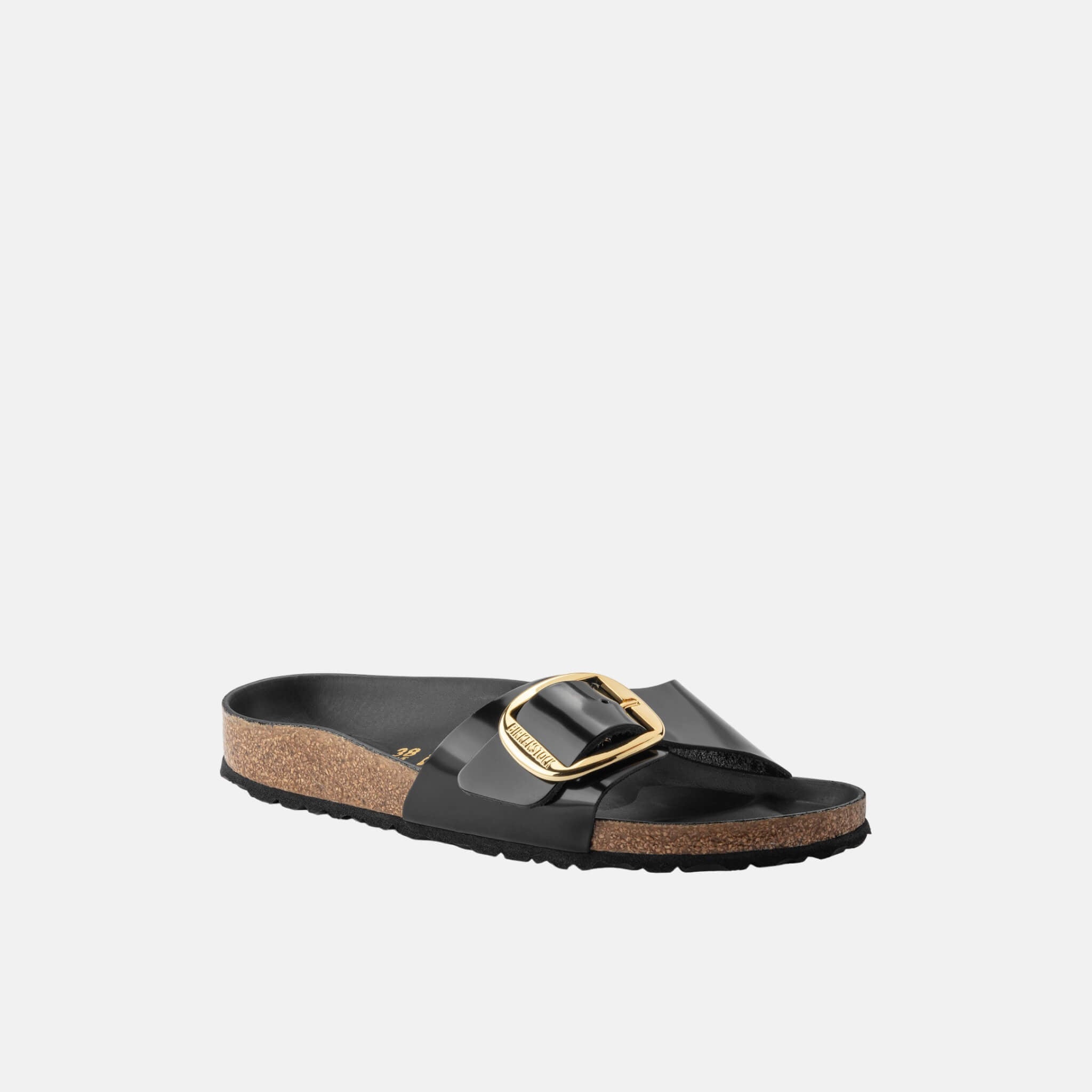 Papuc Regular Birkenstock Madrid Big Buckle High Shine Leather negru