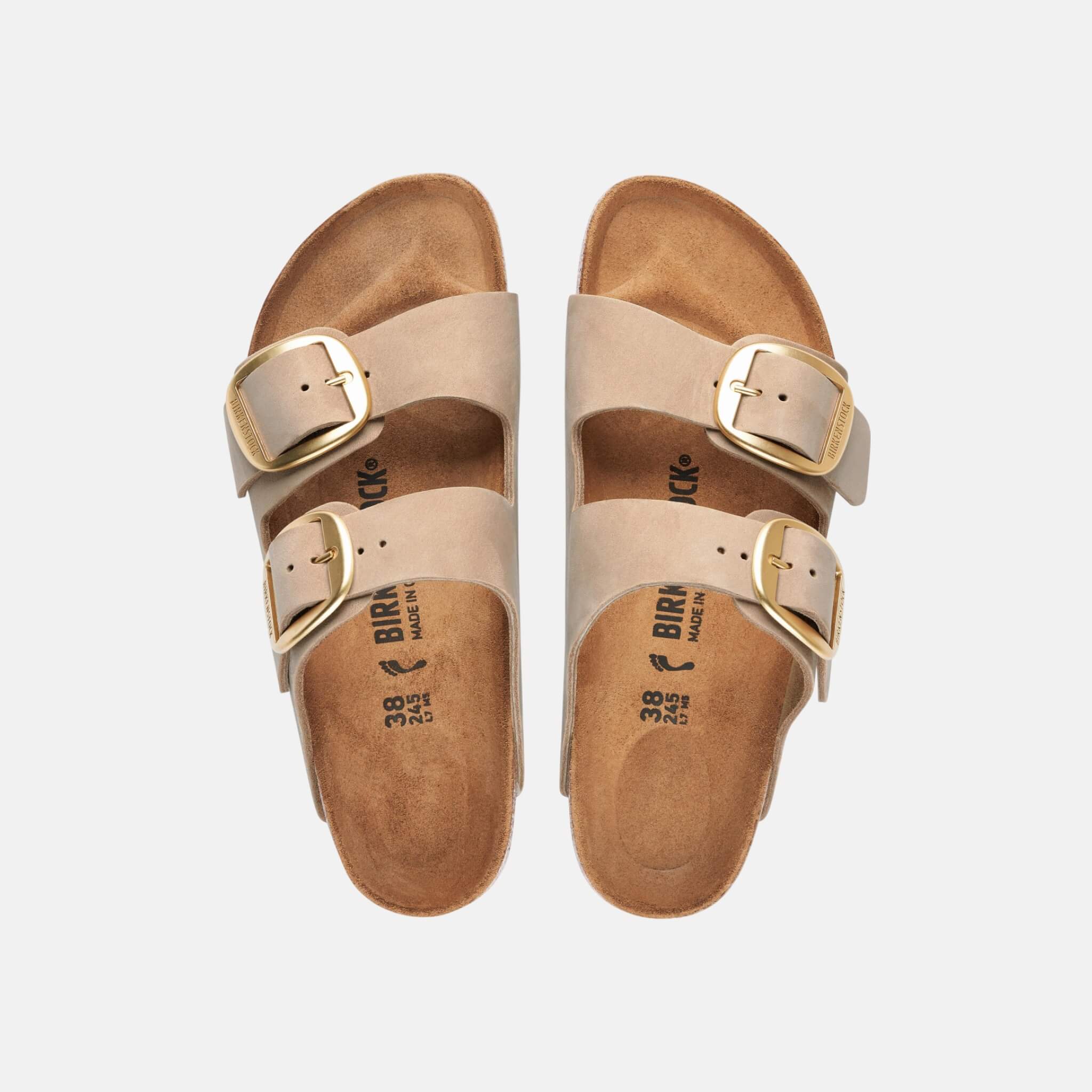 Papuci Regular Arizona Big Buckle Nubuk Leather bej