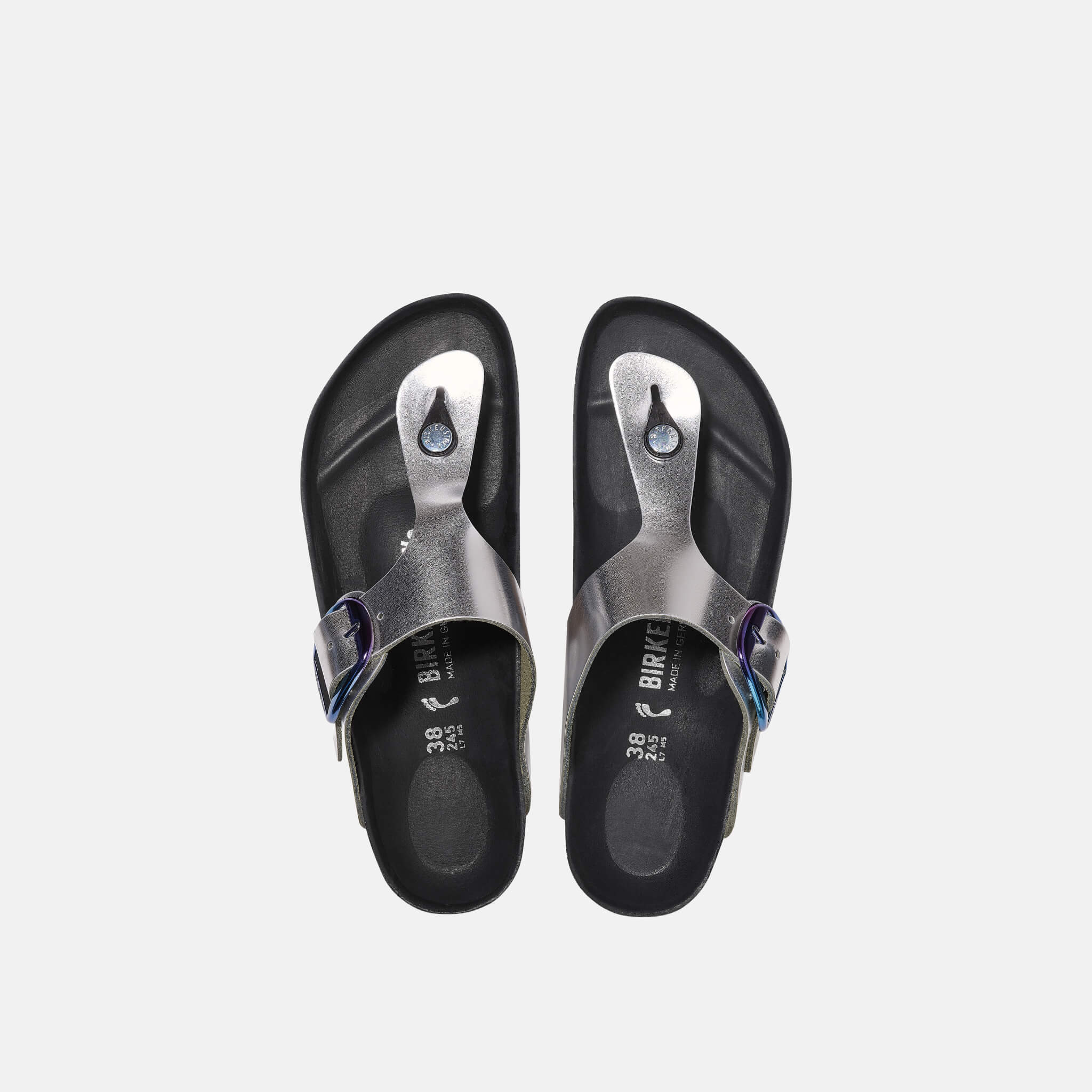 Șlapi Regular Gizeh Big Buckle Metallic Leather argintiu