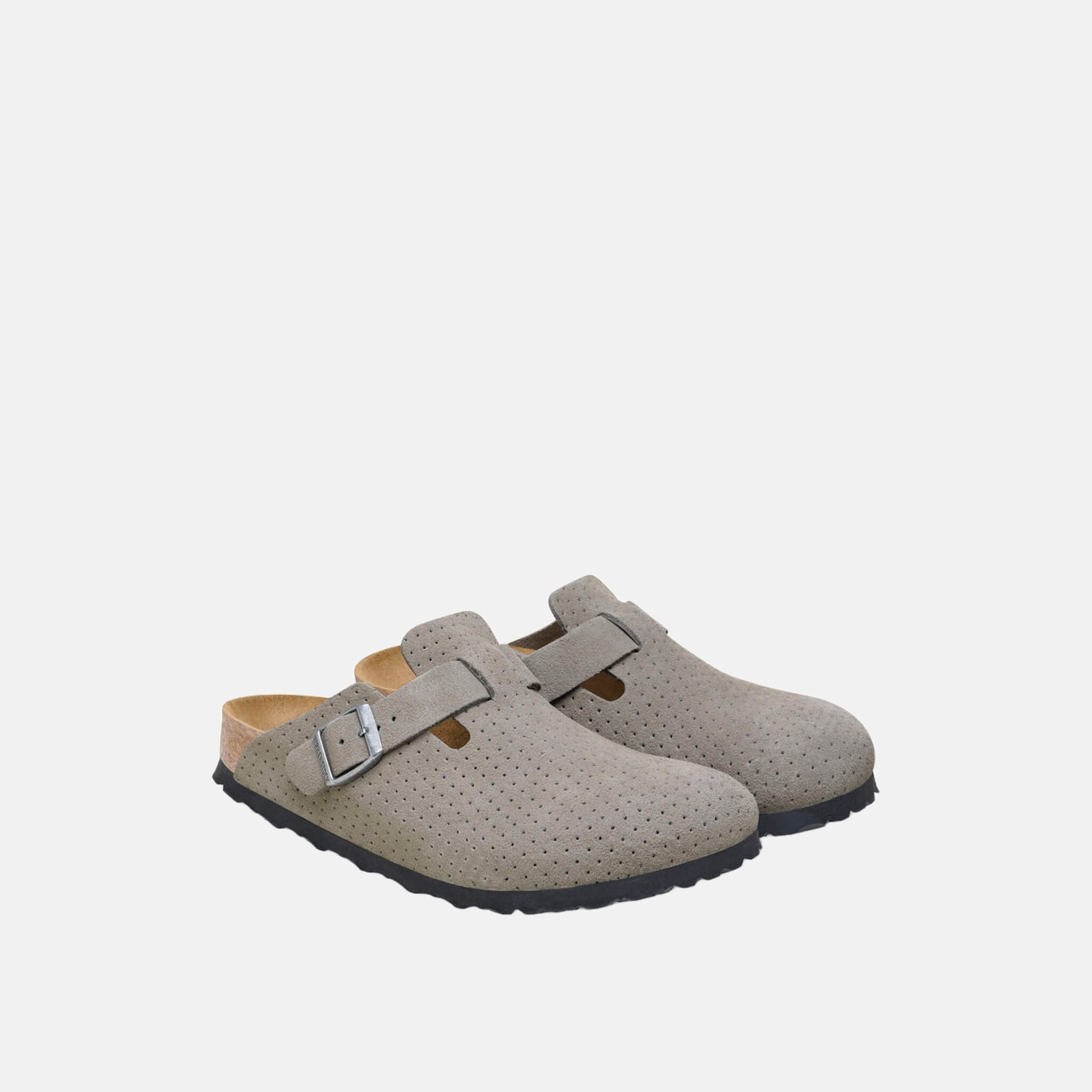 Papuci Regular Birkenstock Boston Suede Leather Embossed gri