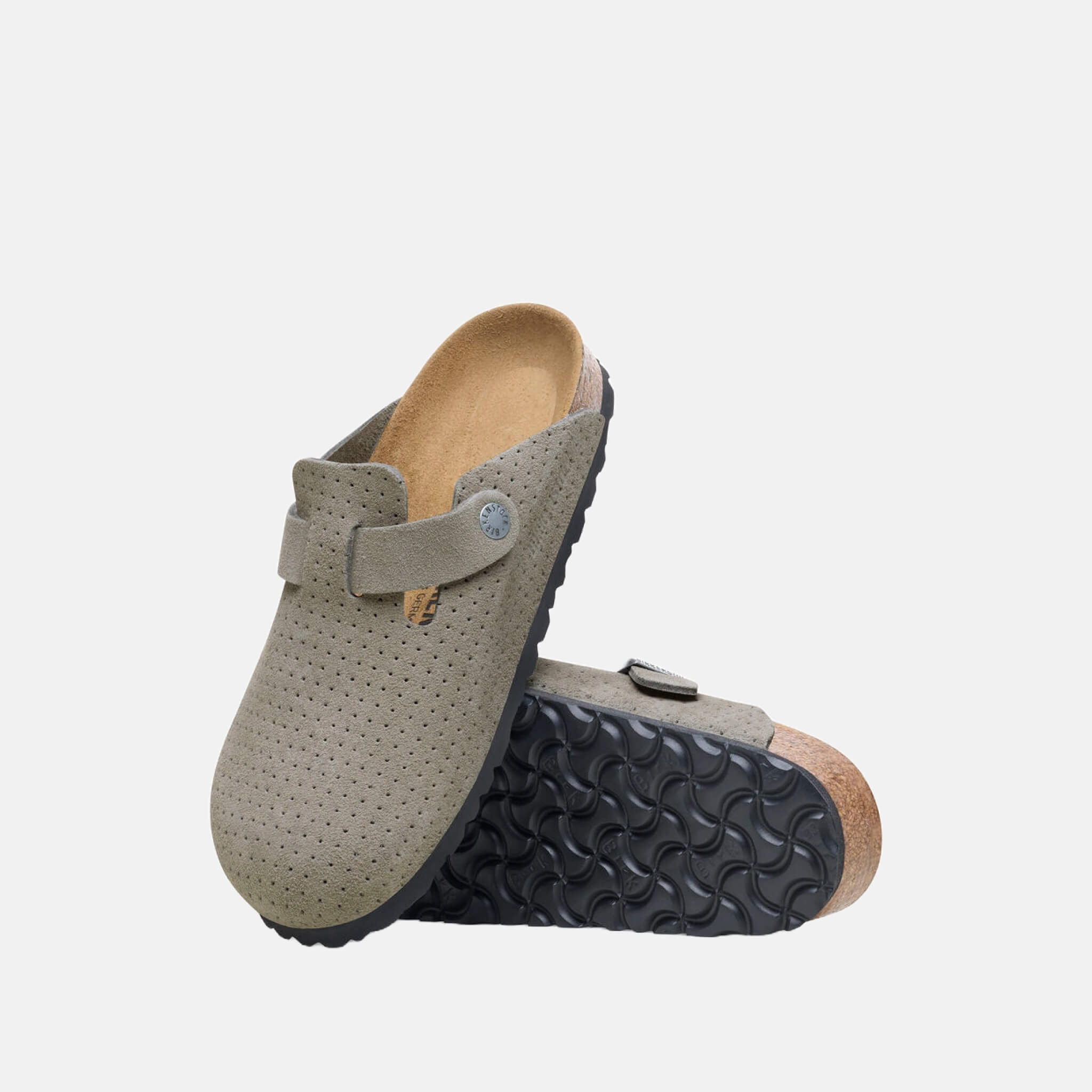 Papuci Regular Birkenstock Boston Suede Leather Embossed gri