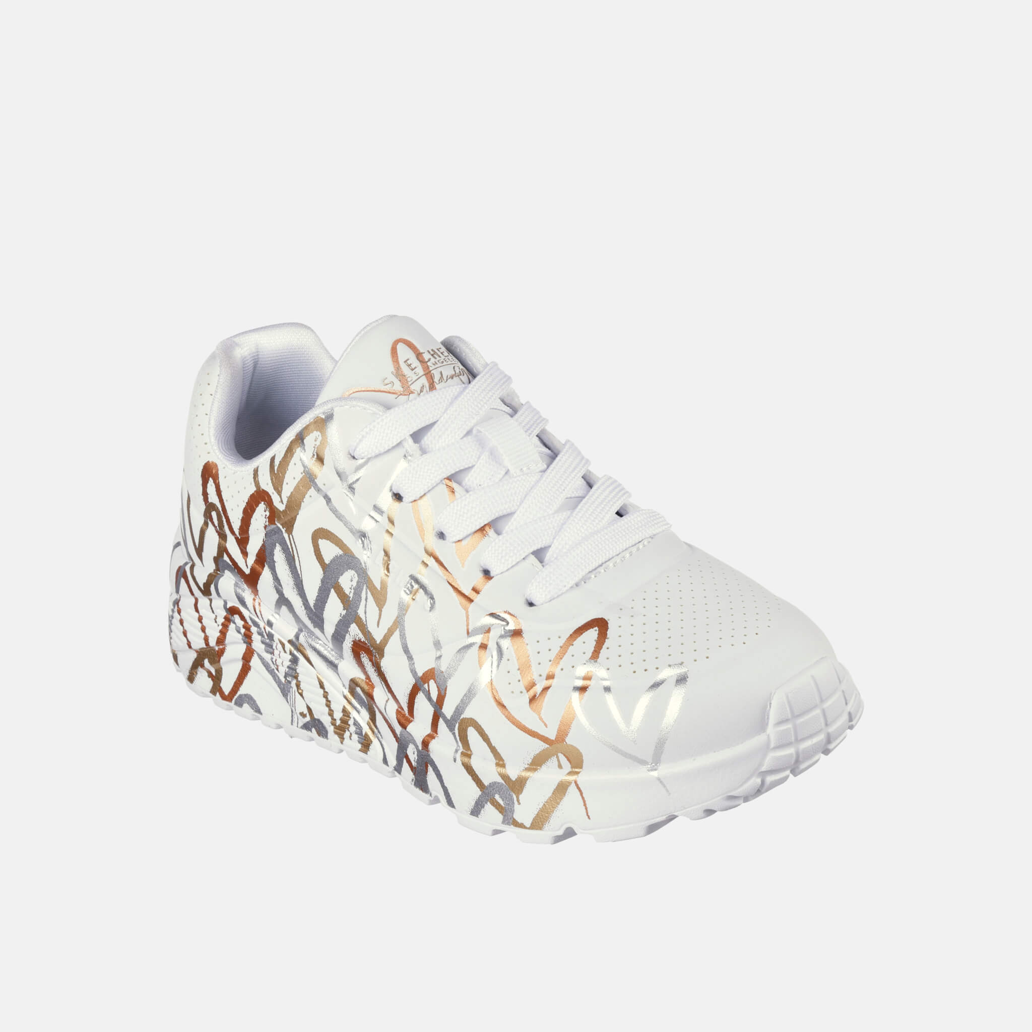 Pantofi sport alb-auriu Skechers x JGoldcrown: UNO Lite - Metallic Love copii