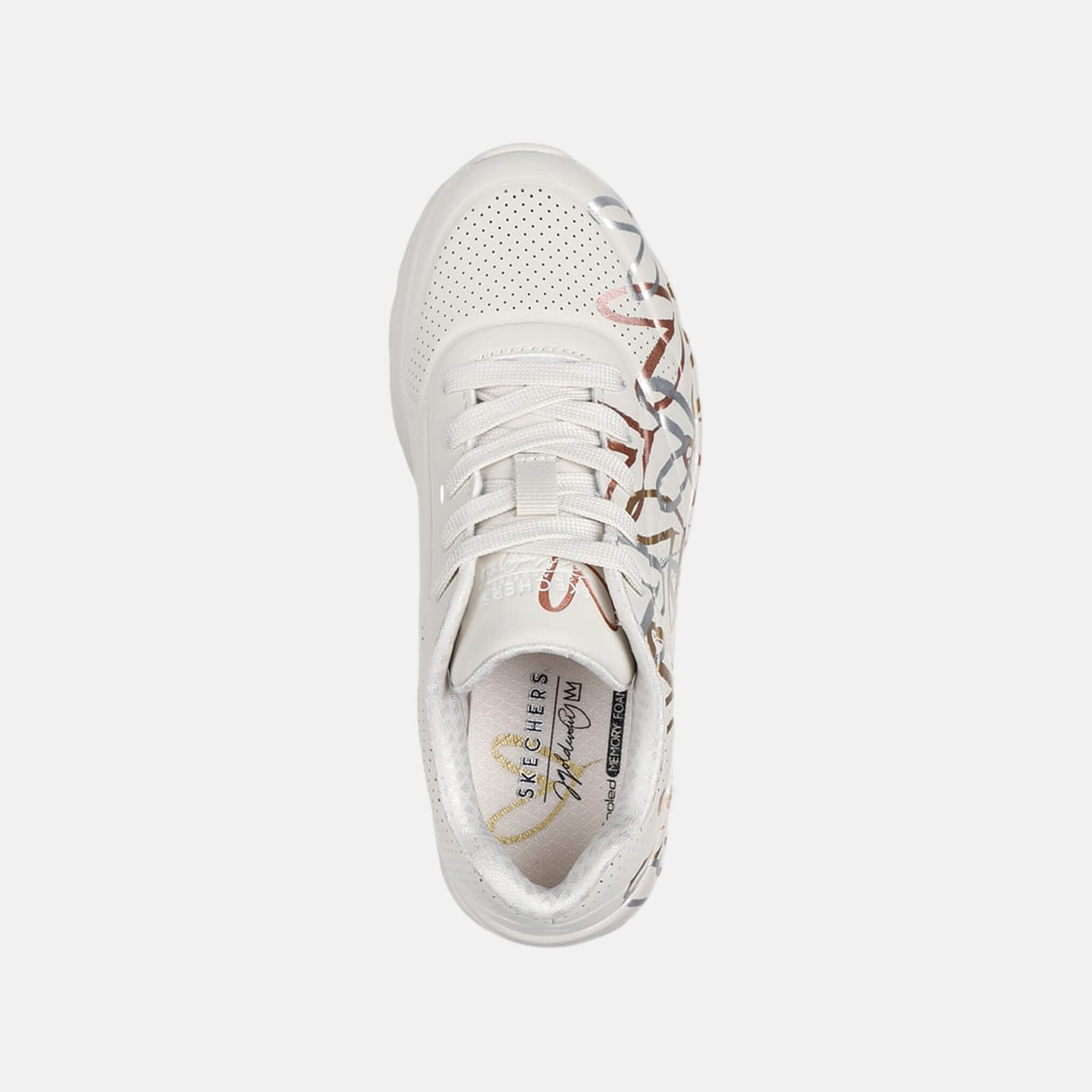 Pantofi sport alb-auriu Skechers x JGoldcrown: UNO Lite - Metallic Love copii