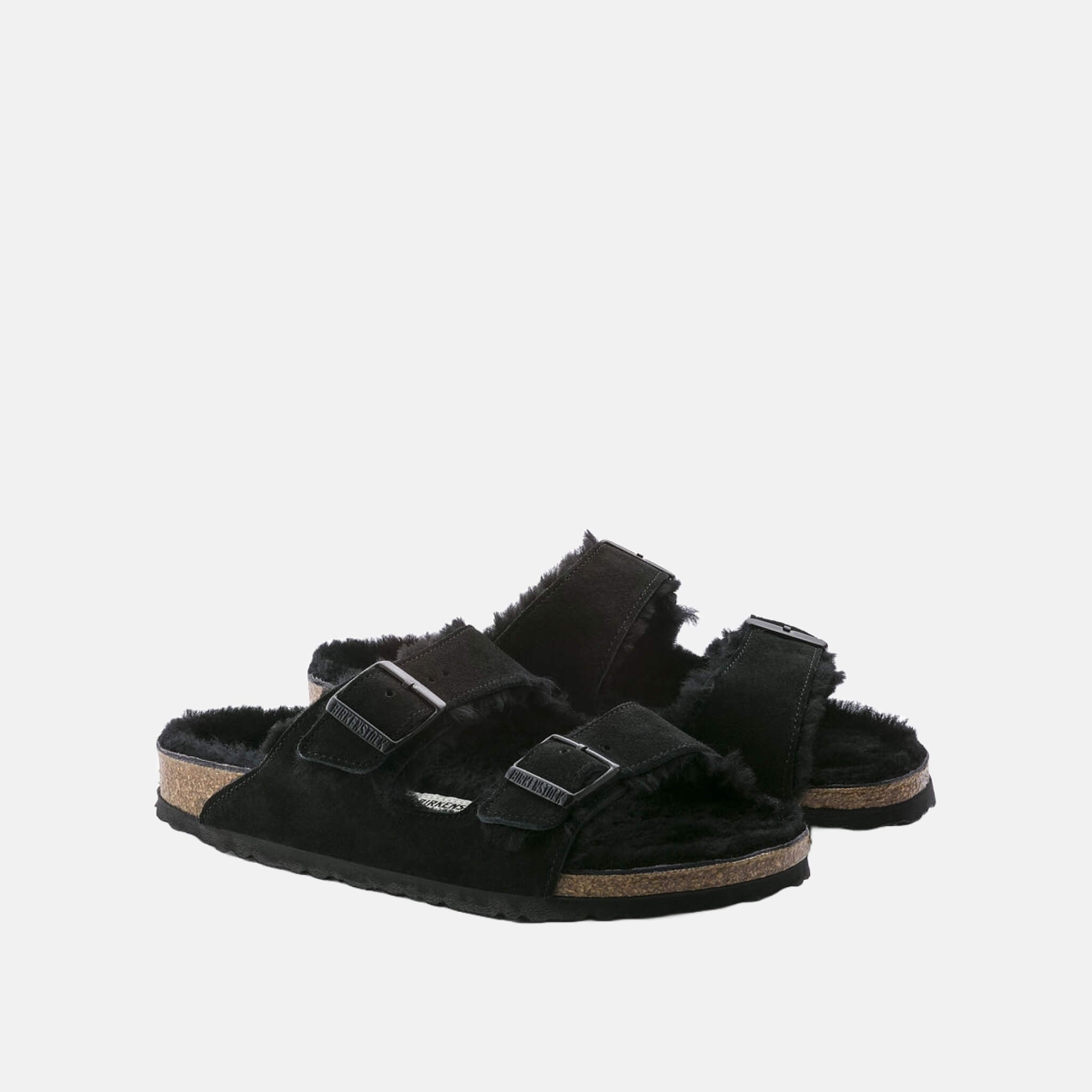 Papuci Birkenstock Arizona Shearling Suede Leather negru