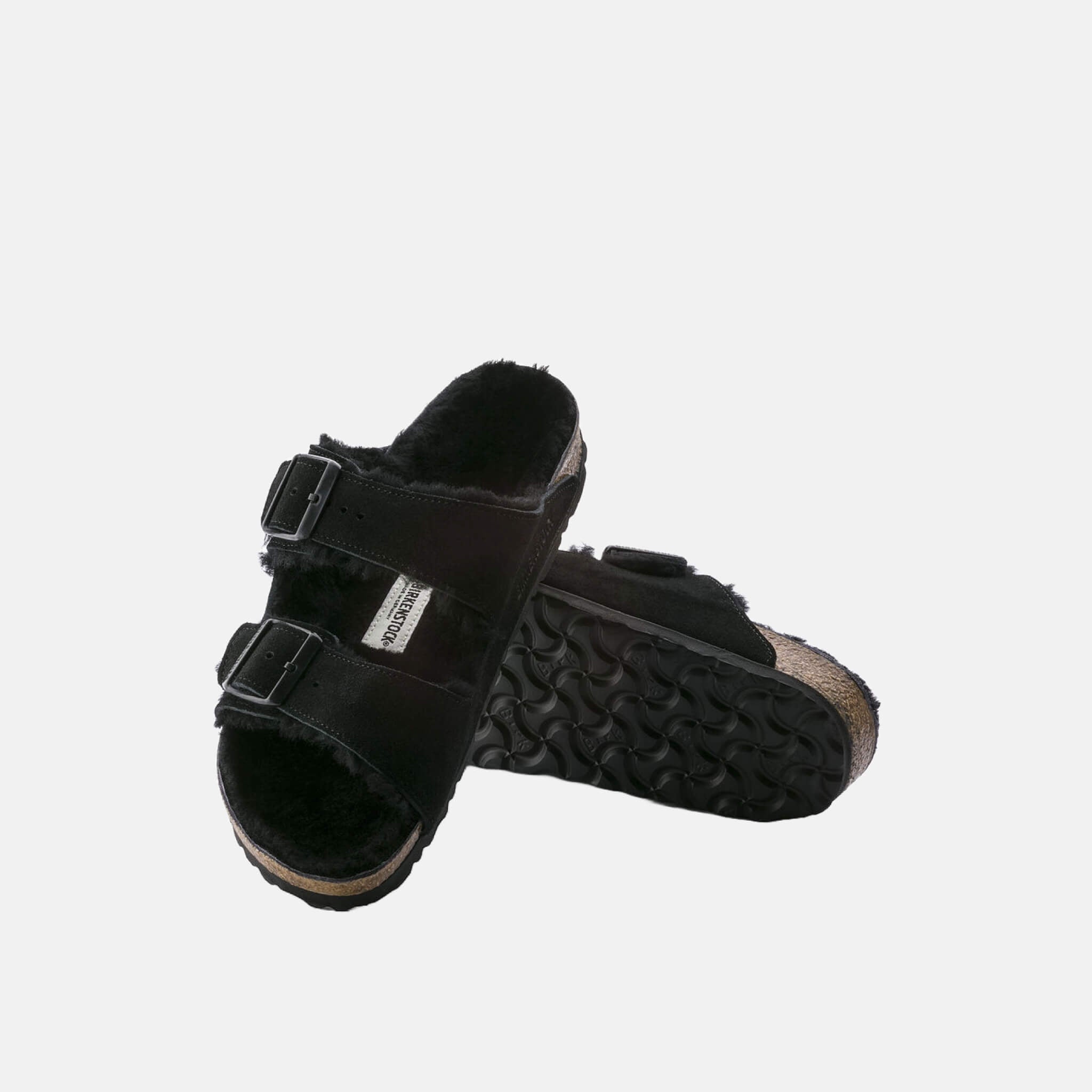 Papuci Birkenstock Arizona Shearling Suede Leather negru