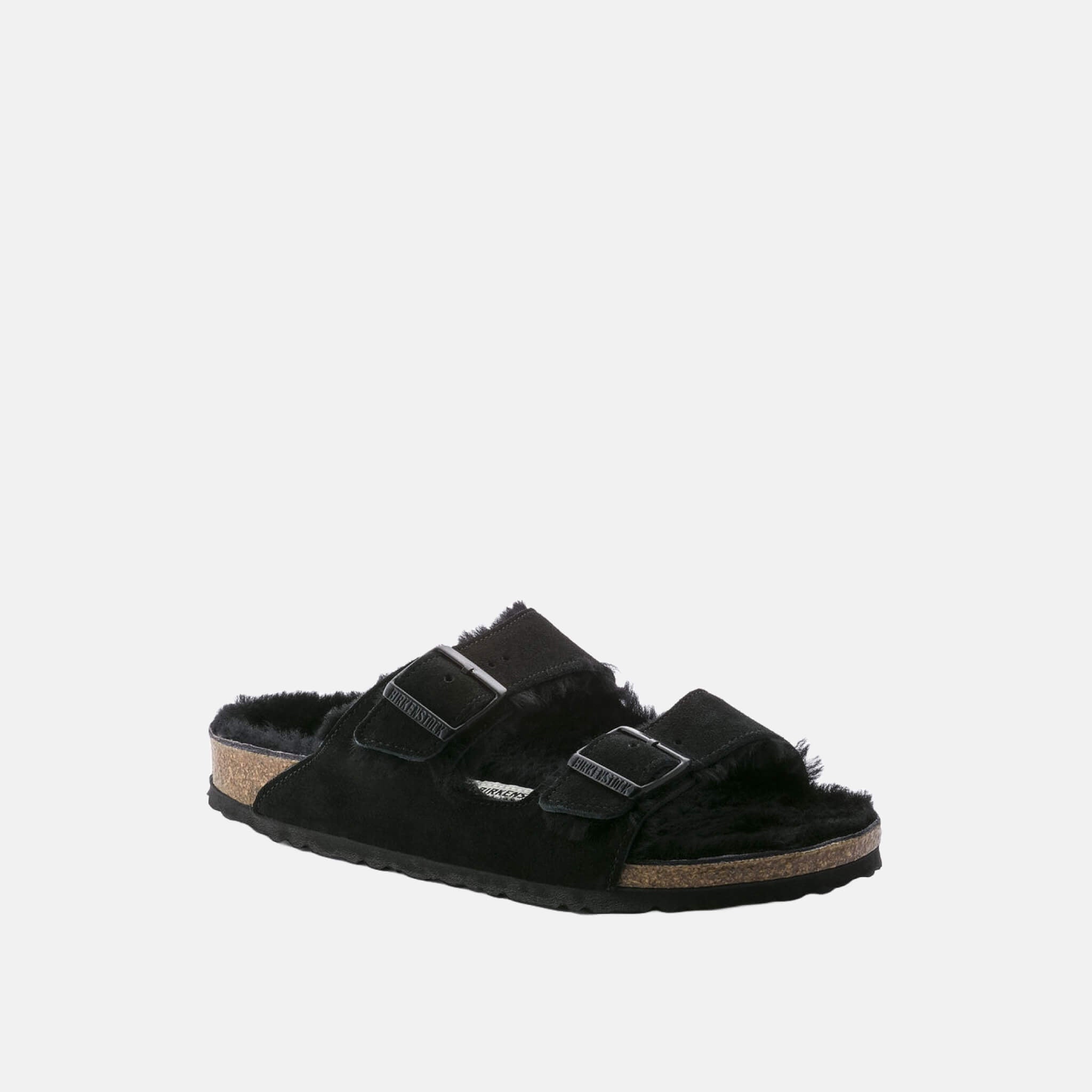 Papuci Birkenstock Arizona Shearling Suede Leather negru