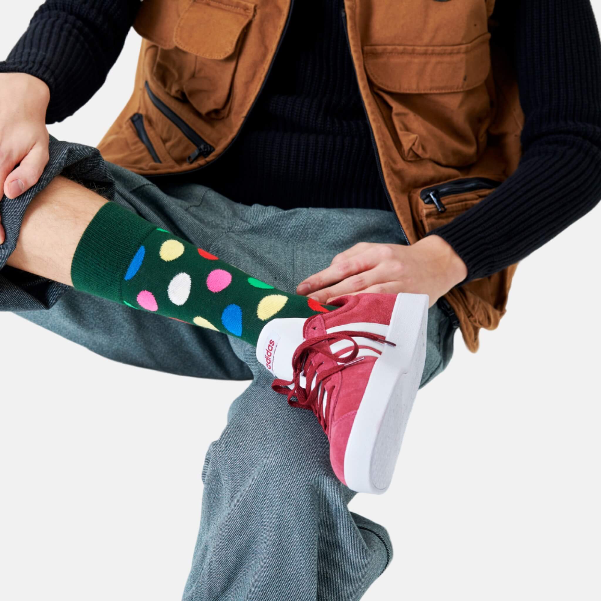 Șosete verzi Happy Socks cu buline colorate, model Big Dot 1