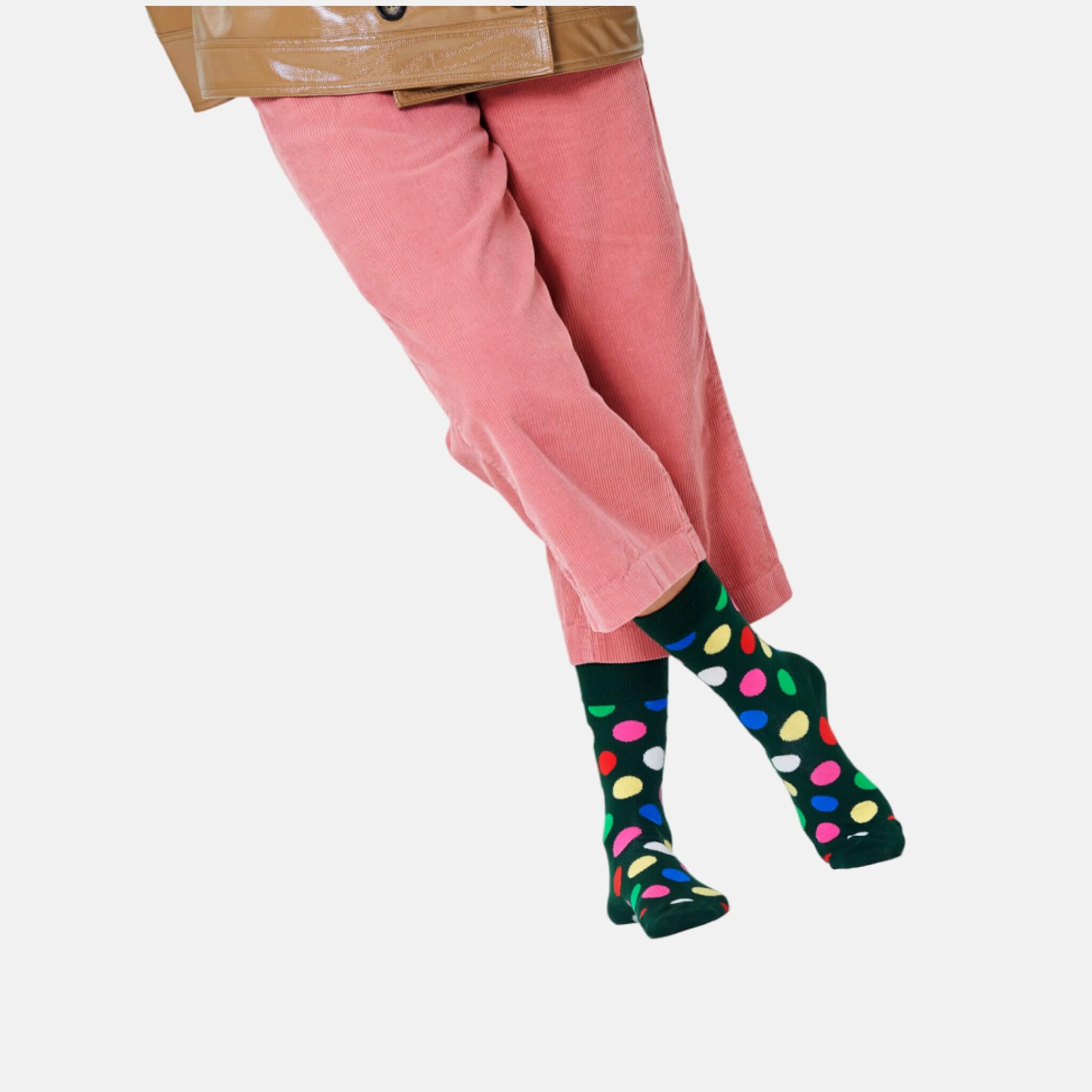 Șosete verzi Happy Socks cu buline colorate, model Big Dot 1