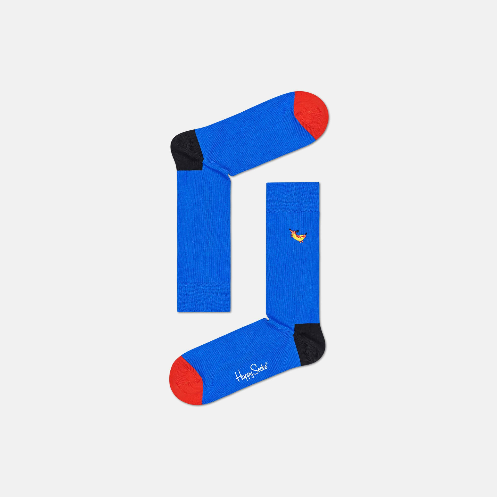 Șosete albastre Happy Socks cu broderie, model Embroidery Hot Dog Dog