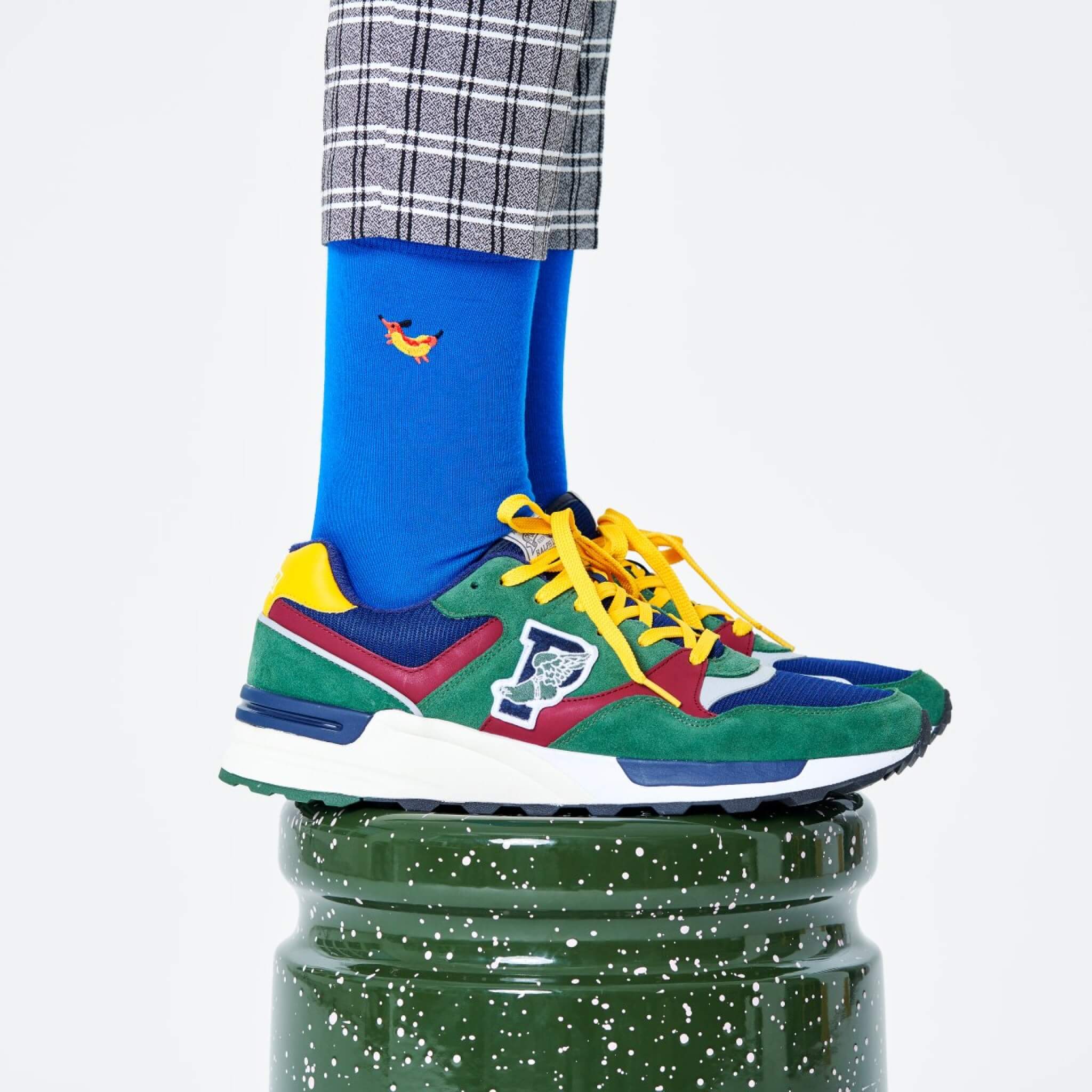 Șosete albastre Happy Socks cu broderie, model Embroidery Hot Dog Dog