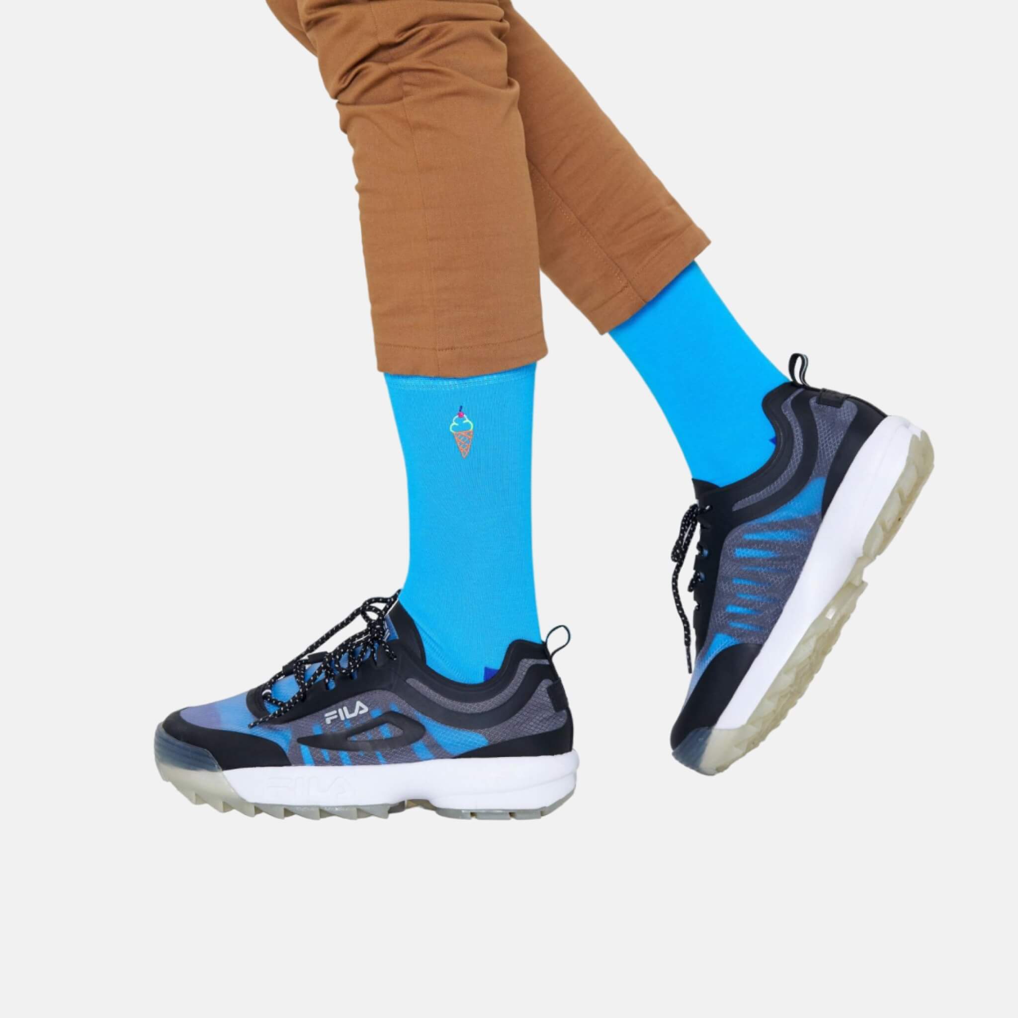 Șosete albastre Happy Socks cu înghețată brodată, model Ice Cream