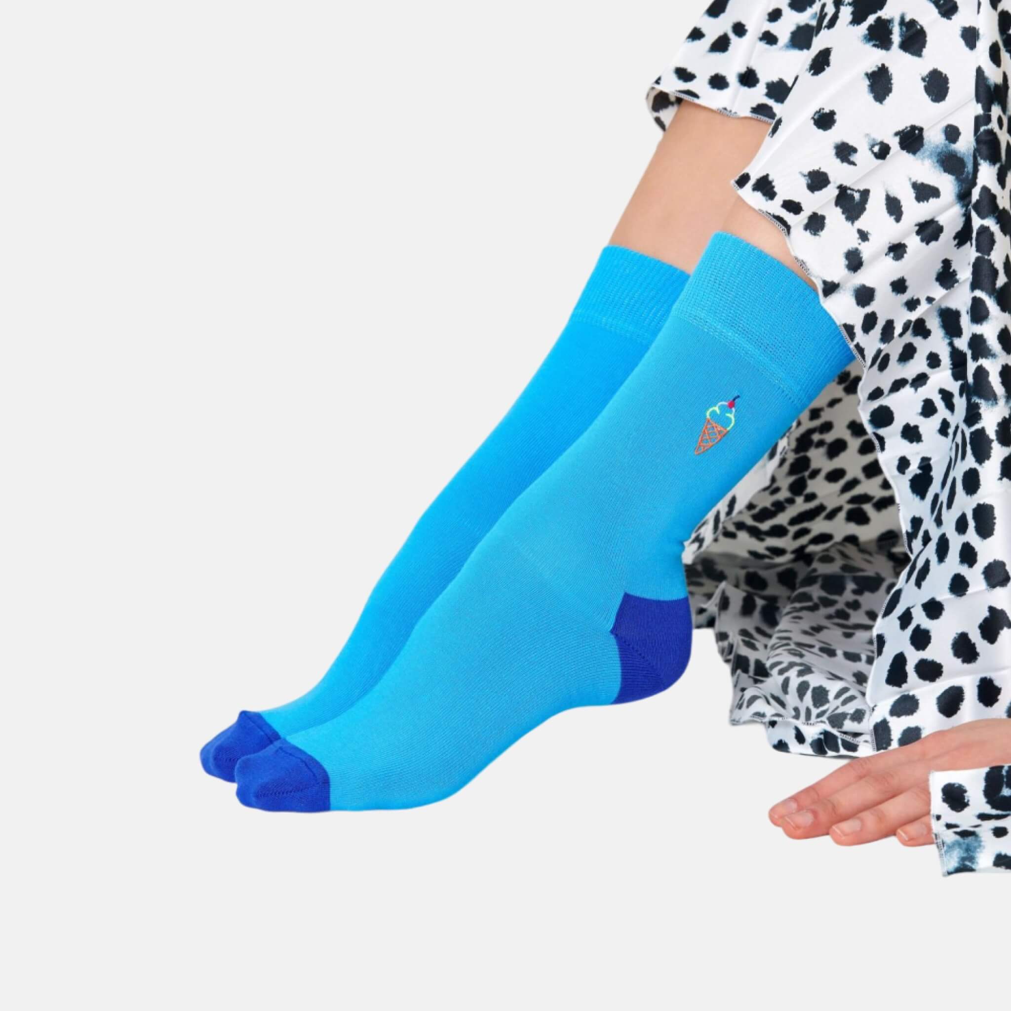 Șosete albastre Happy Socks cu înghețată brodată, model Ice Cream
