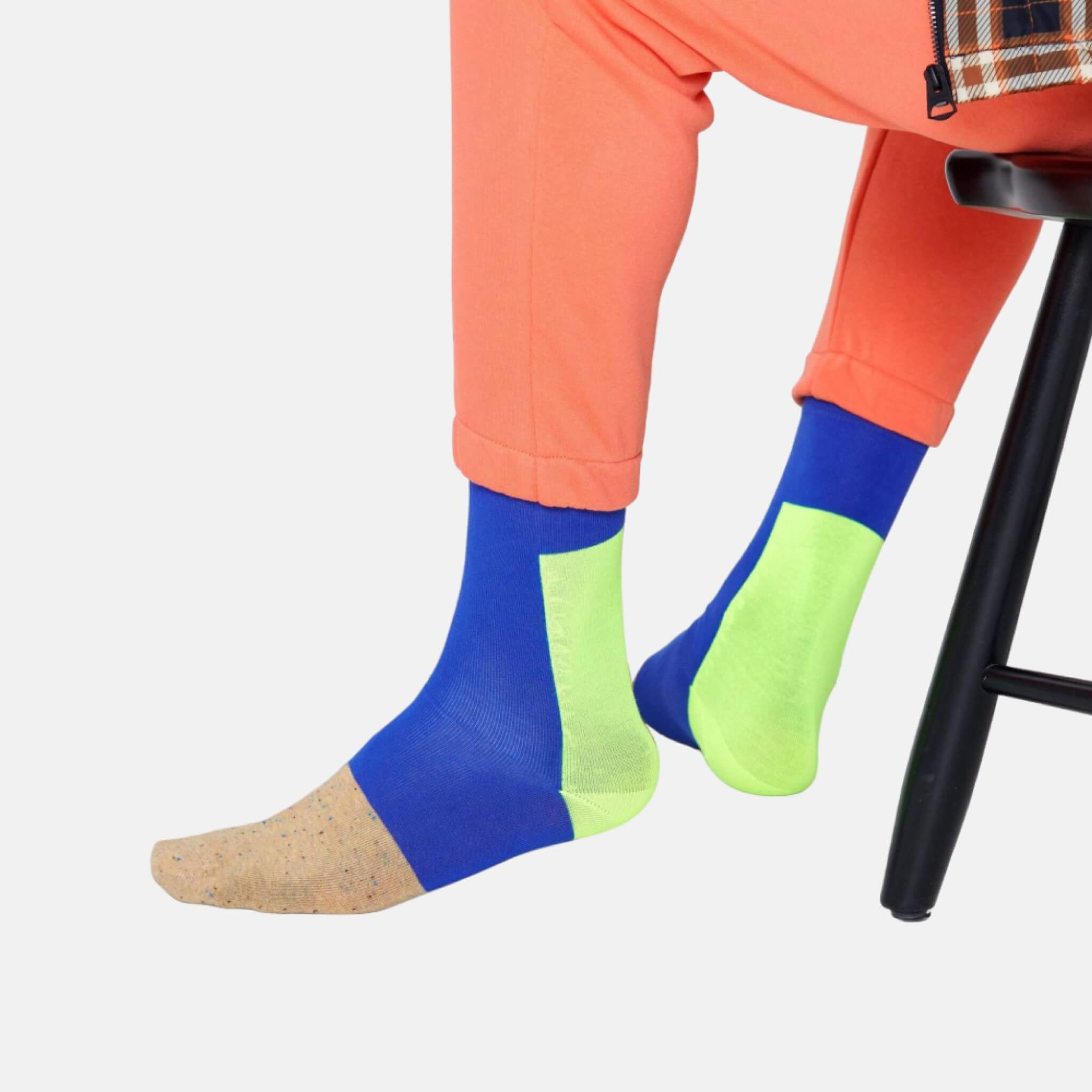 Șosete albastru-galben Happy Socks, model Blocked