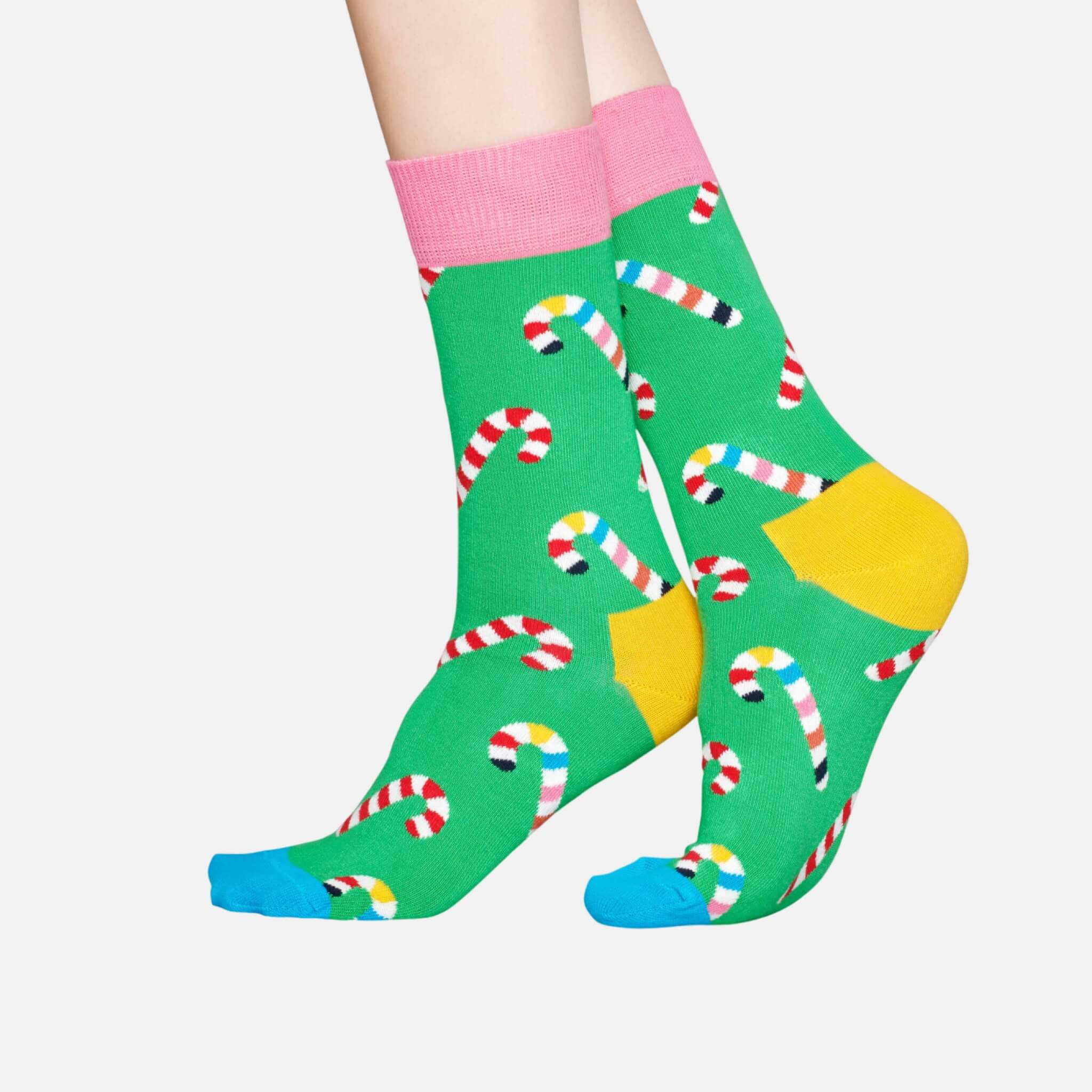 Șosete verzi Happy Socks cu vată de zahăr, model Candy Cane