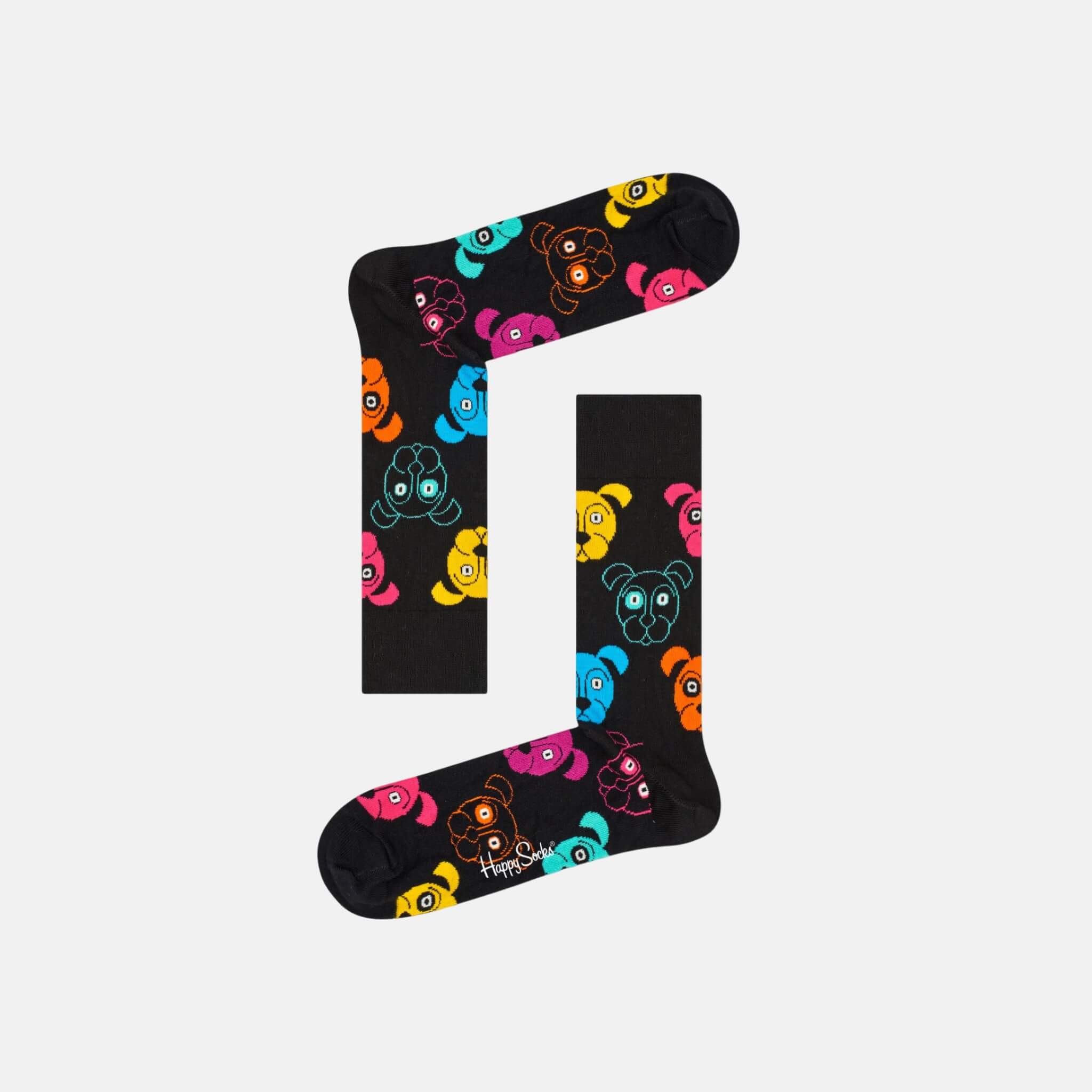 Șosete negre Happy Socks cu căței colorați, model Animal
