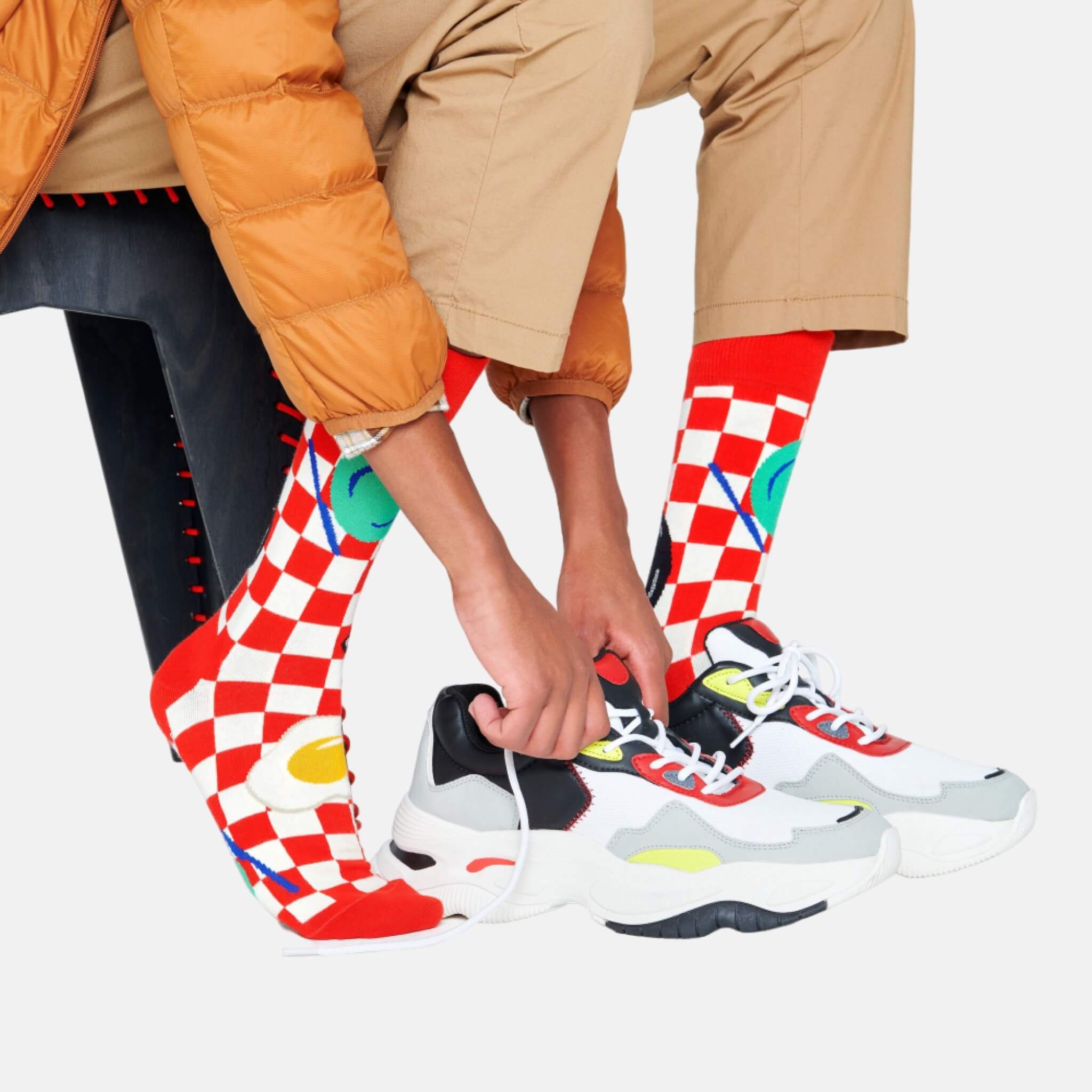 Șosete roșu-alb Happy Socks cu ou, model Early Bird