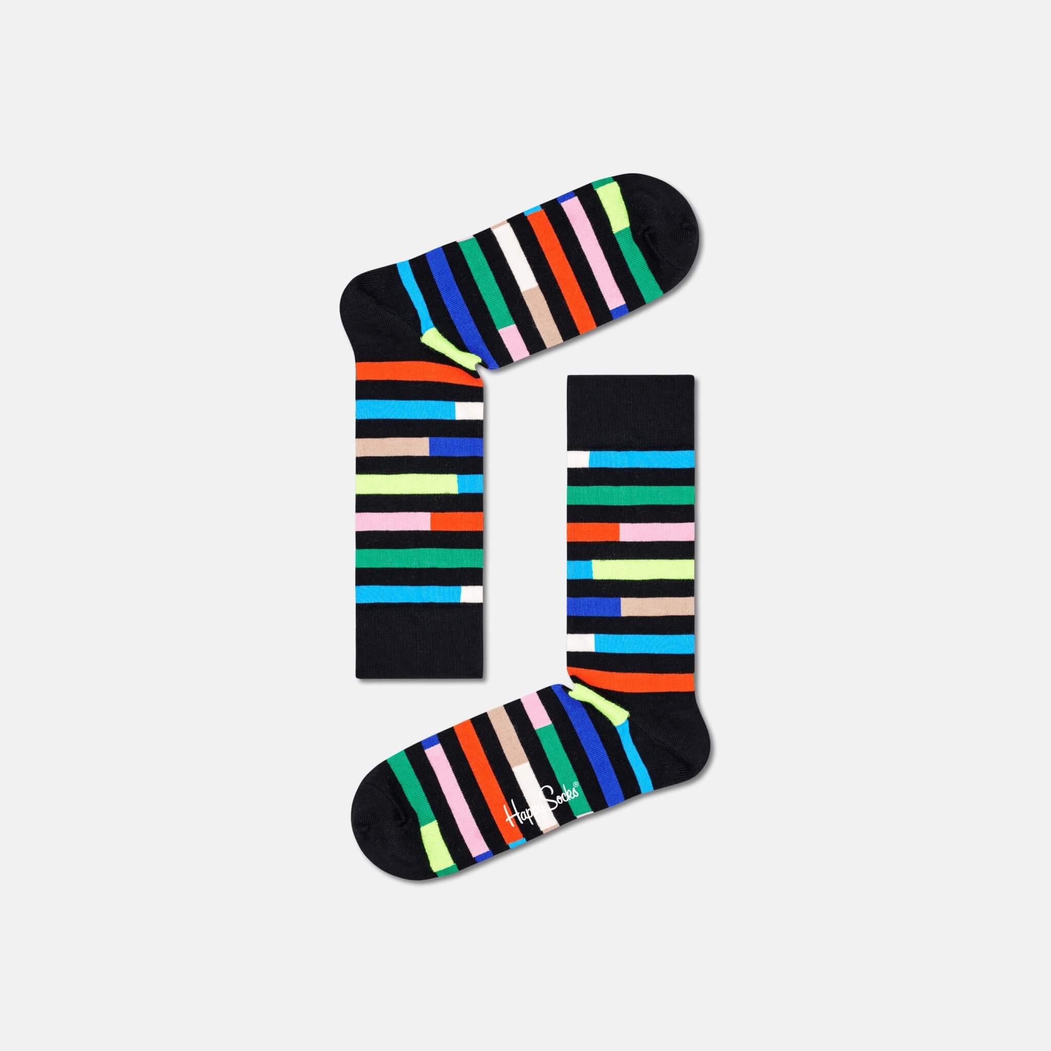 Șosete negre Happy Socks cu dungi colorate, model Highway