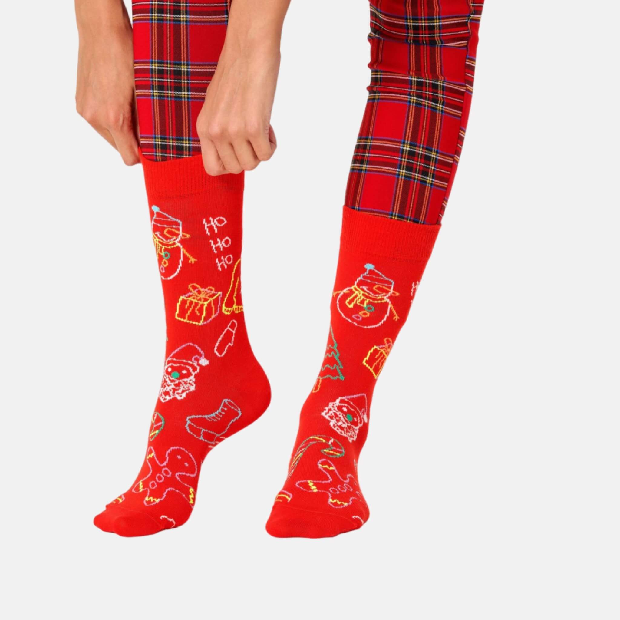 Șosete roșii Happy Socks cu simboluri de Crăciun, model Ho Ho Ho