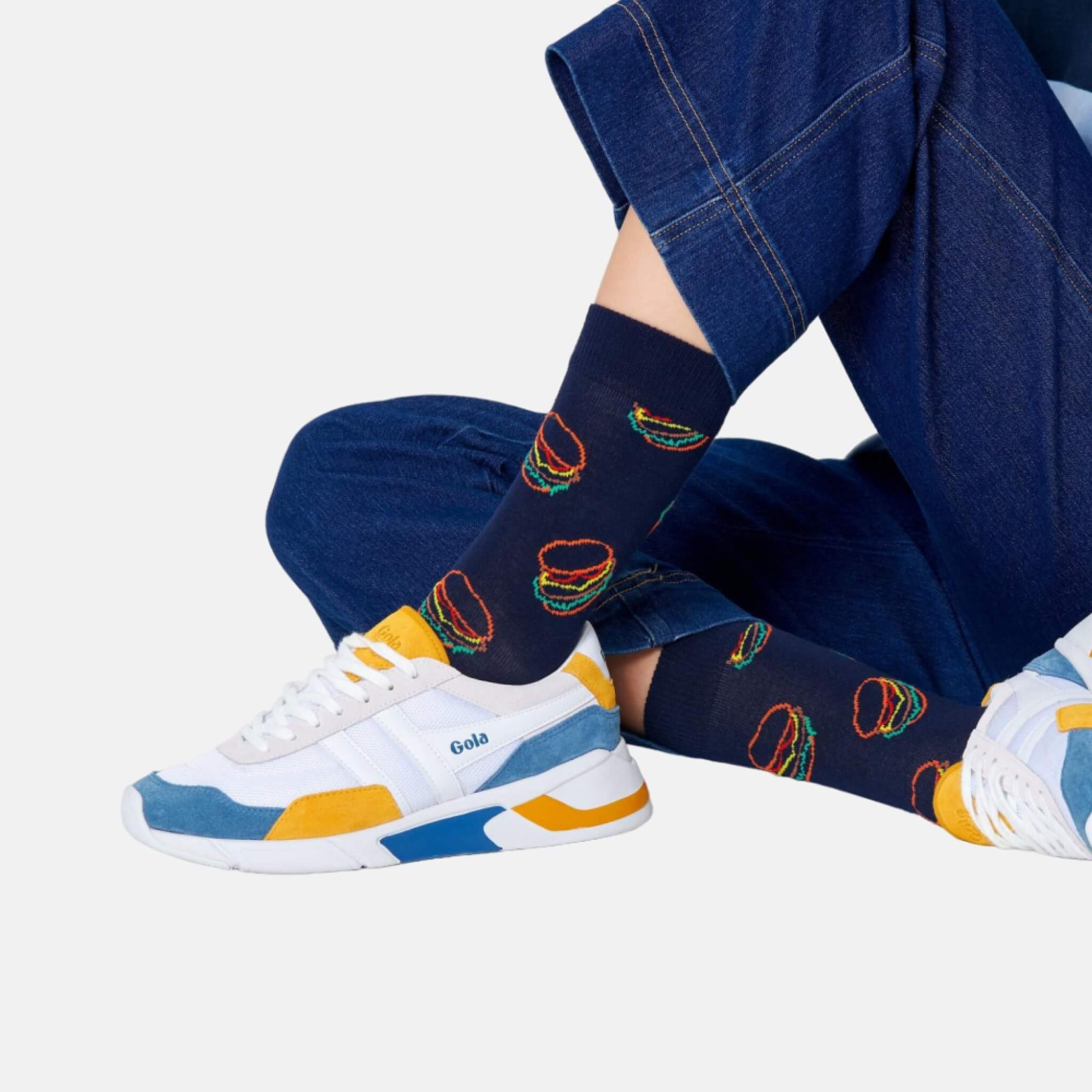 Șosete albastre Happy Socks cu hamburger, model Lunch Time