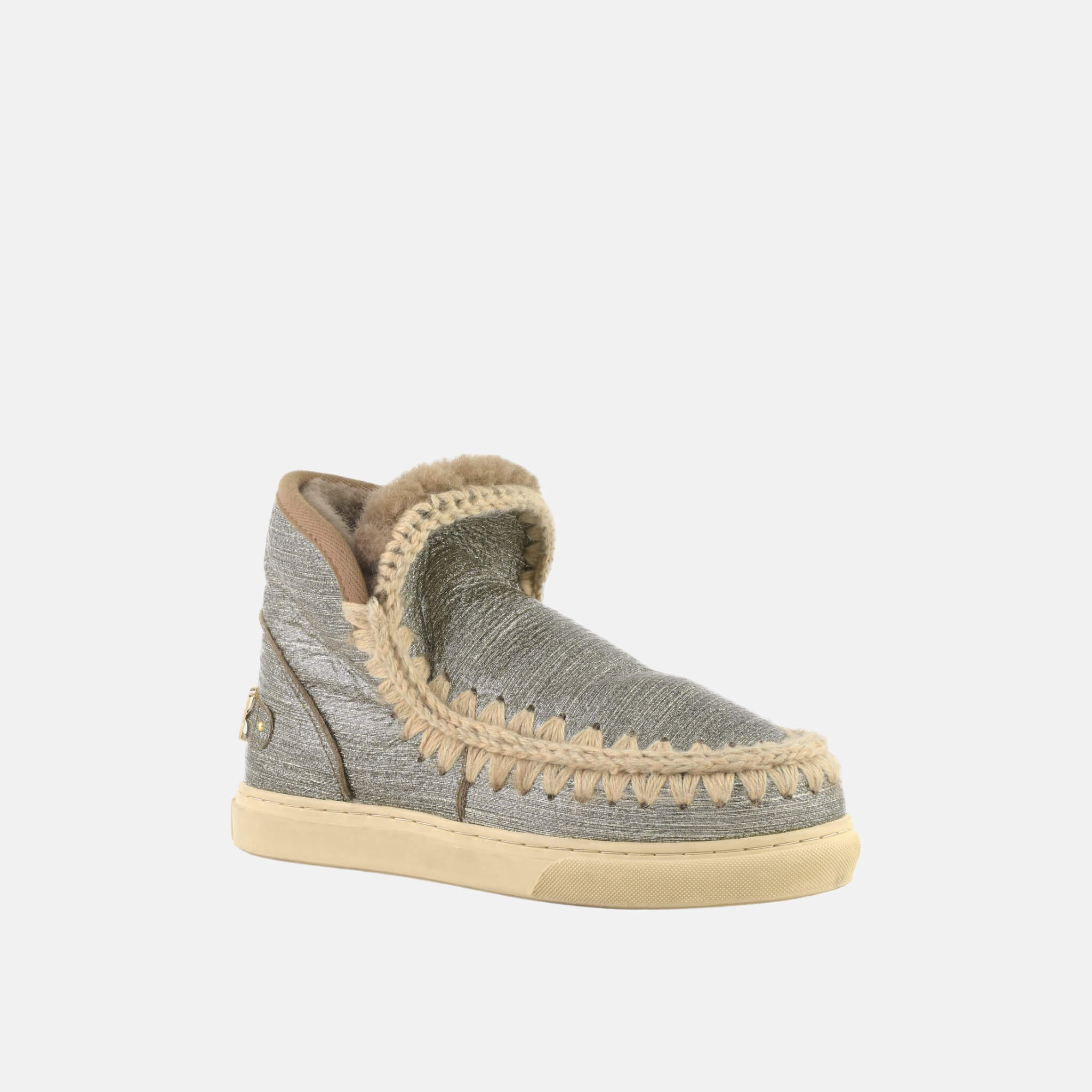 Ghete din lână argintii cu logo Mou Eskimo Sneaker big metallic logo de damă