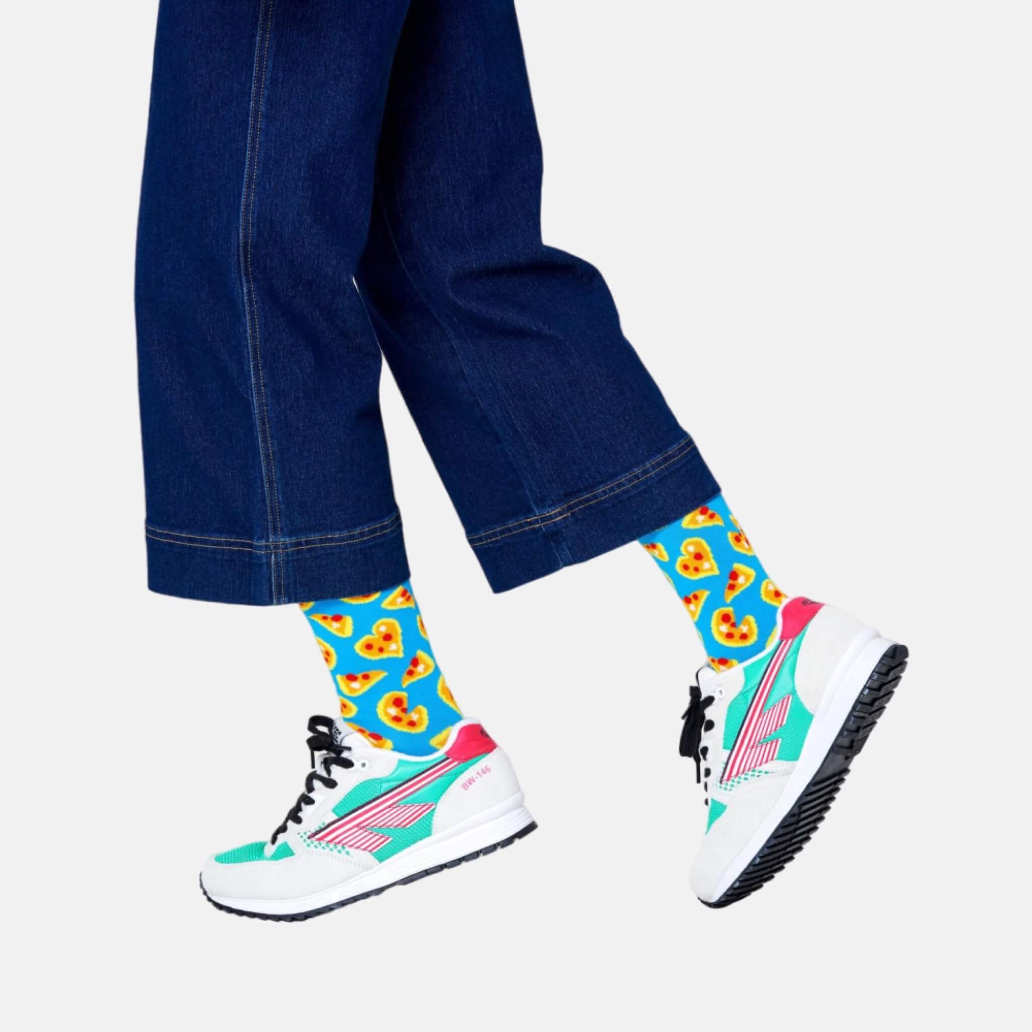 Șosete albastre Happy Socks, model Pizza Love