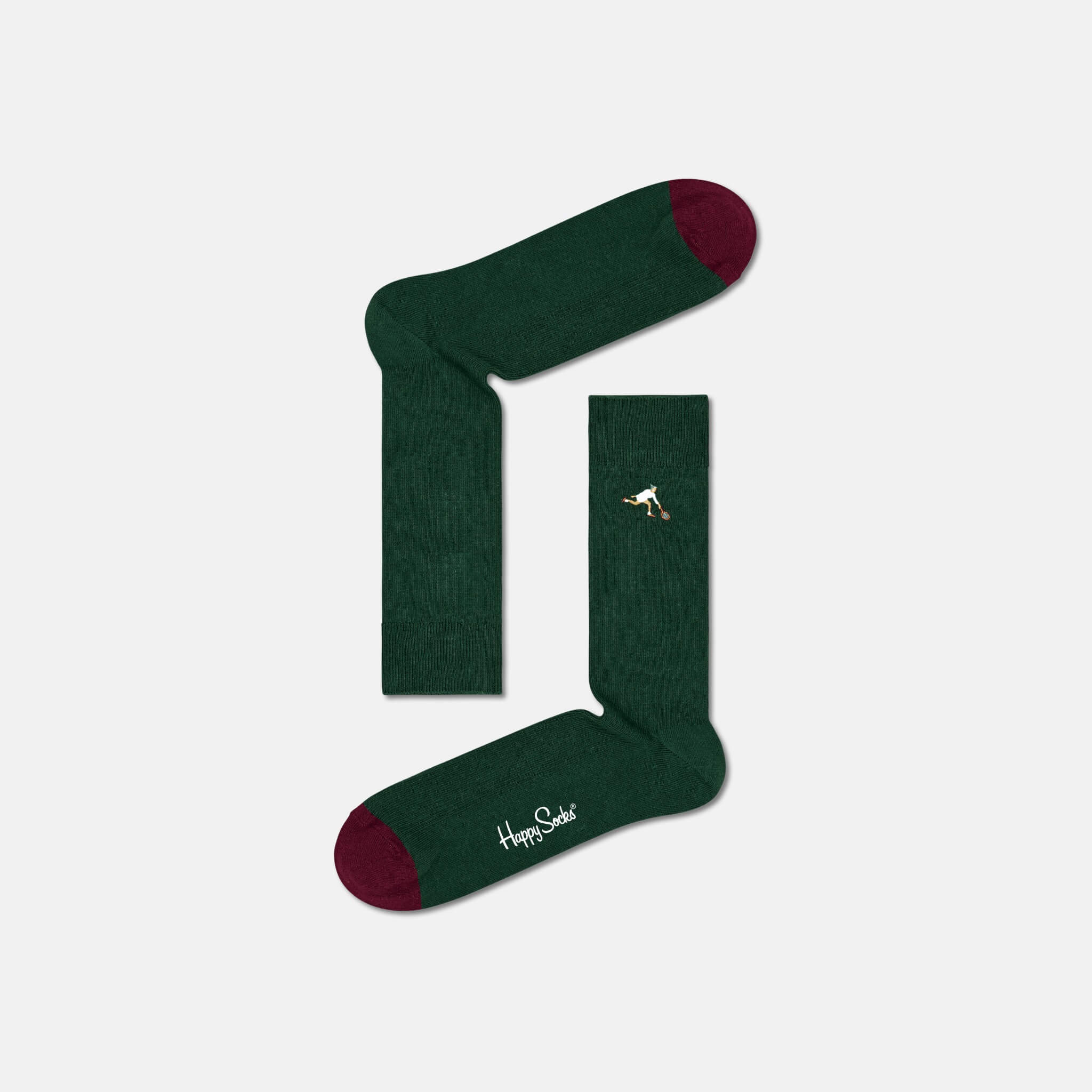 Șosete verzi cu nervuri Happy Socks cu tenismen brodat, model Game Set