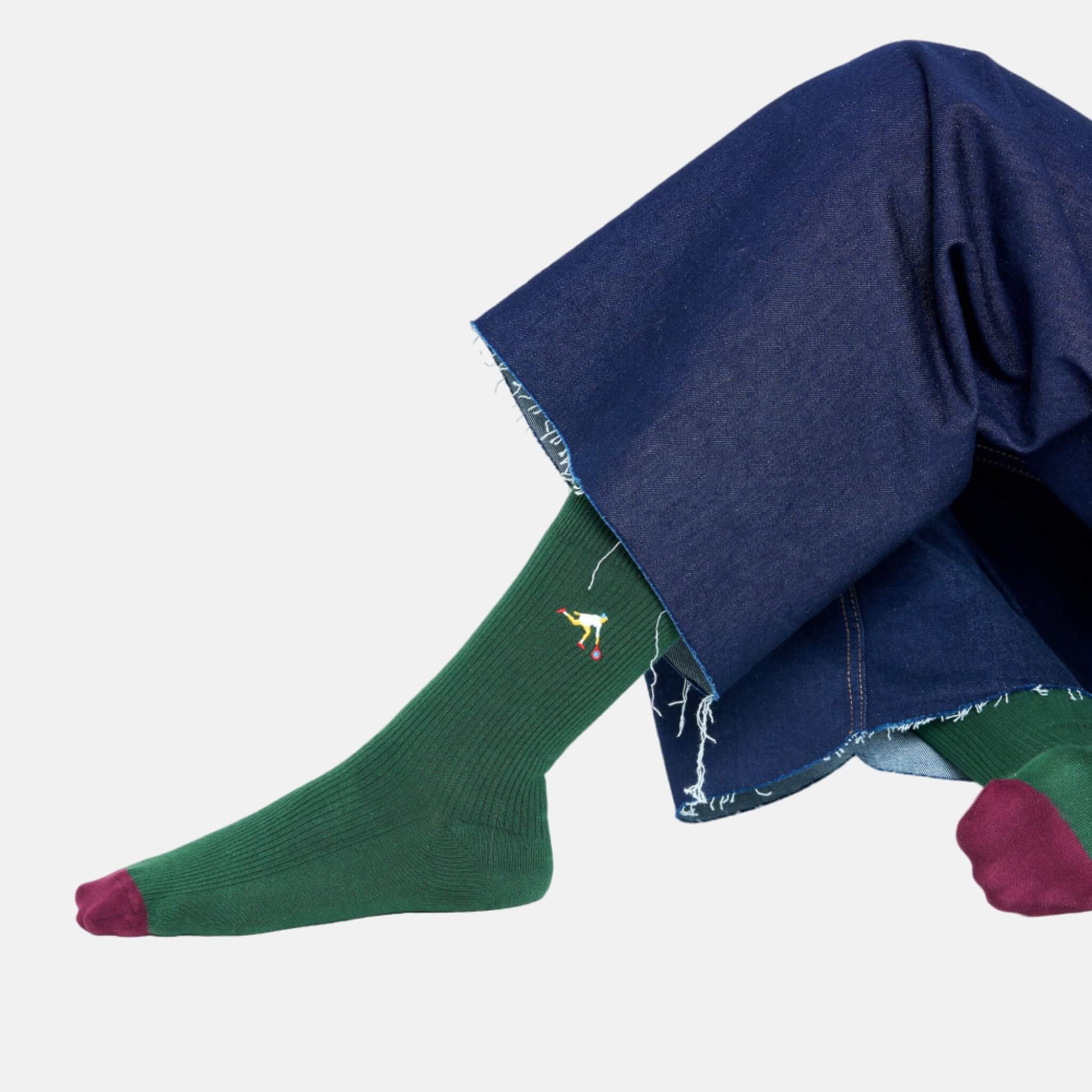 Șosete verzi cu nervuri Happy Socks cu tenismen brodat, model Game Set