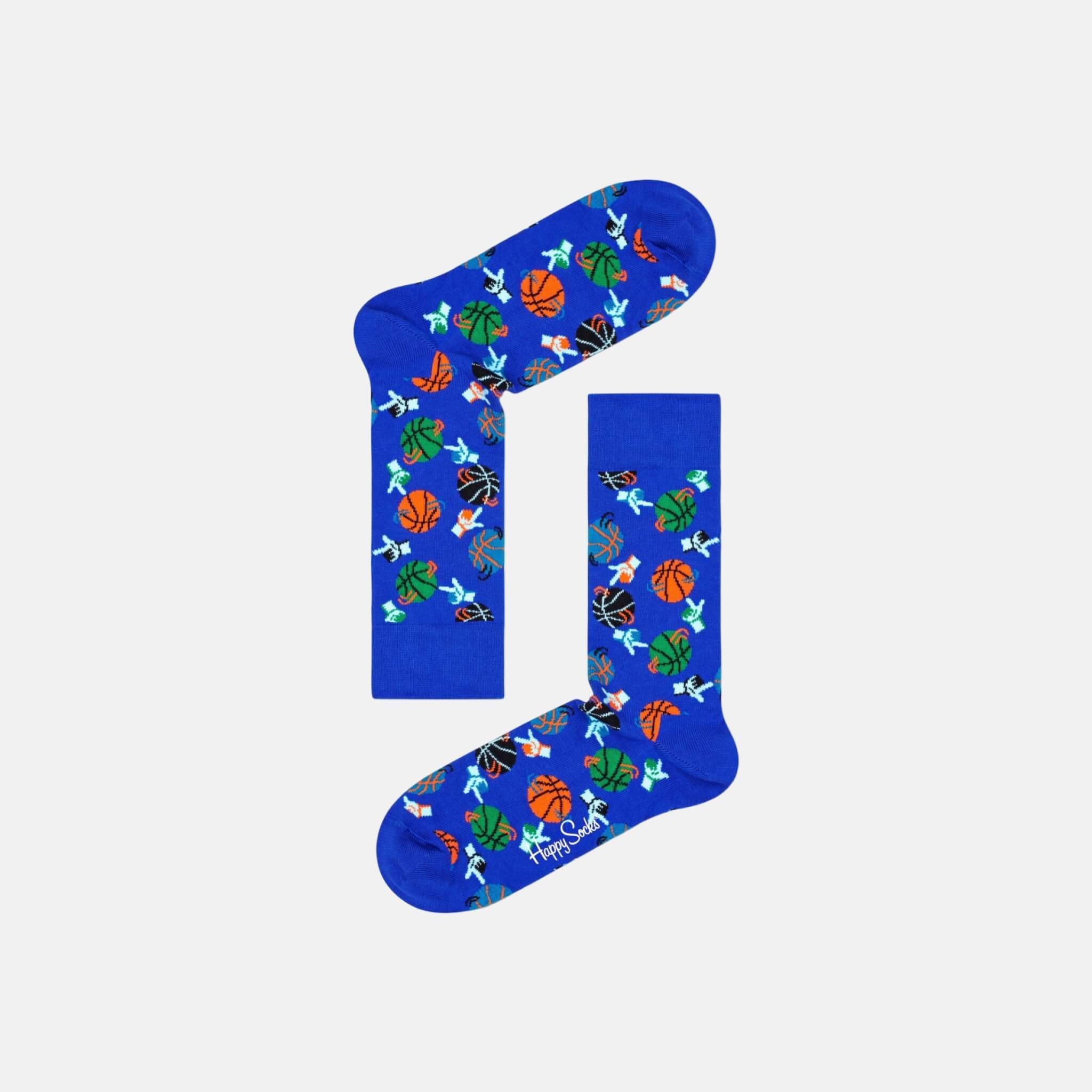 Șosete albastre Happy Socks cu minge de baschet, model Basketball