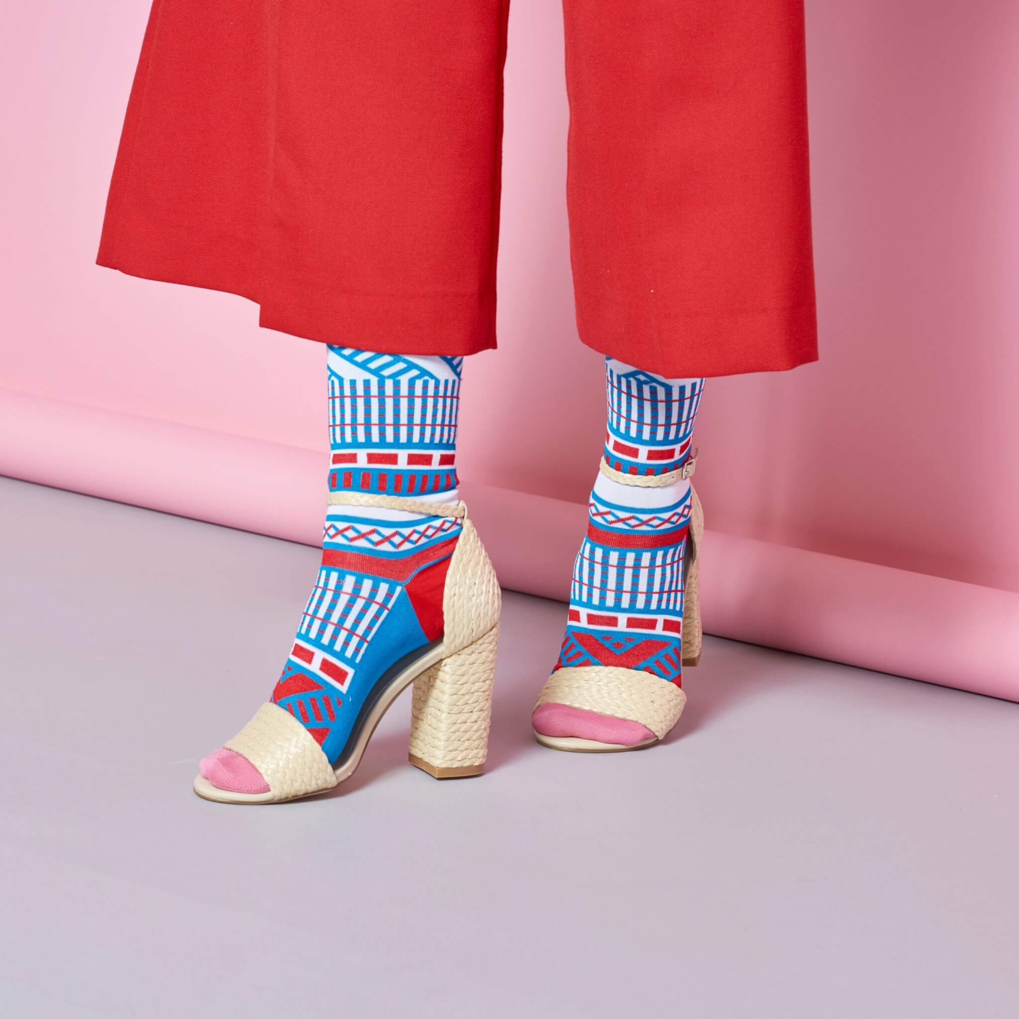 Șosete călduroase albastru-alb Happy Socks Estelle de damă // colecție Hysteria