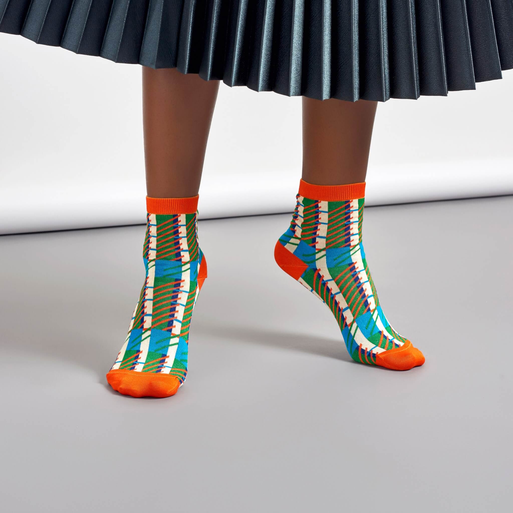 Șosete portocaliu-verde Happy Socks Magda de damă // colecția Hysteria
