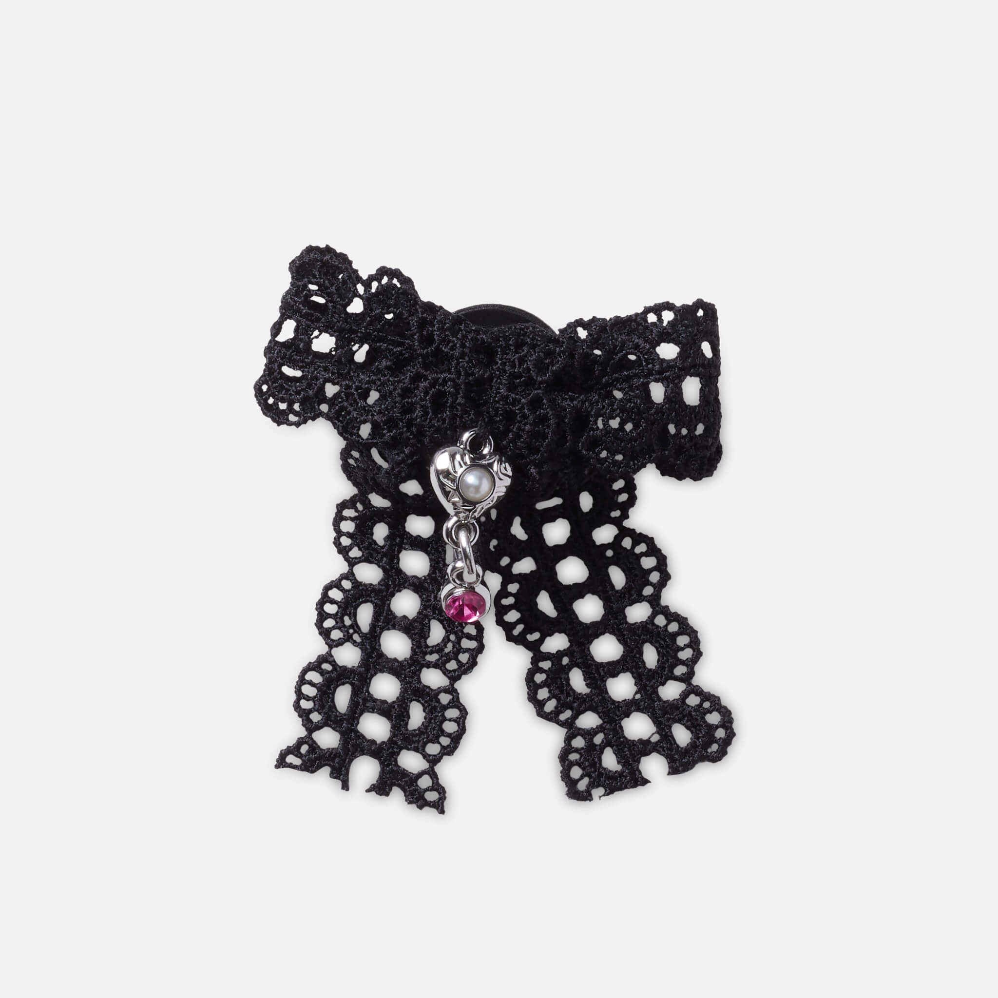 Accesoriu Jibbitz – Black Lace Bow Silver Heart