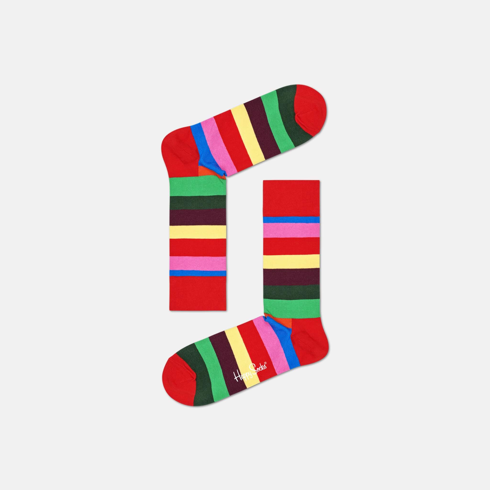 Șosete roșii Happy Socks cu dungi colorate, model Stripe