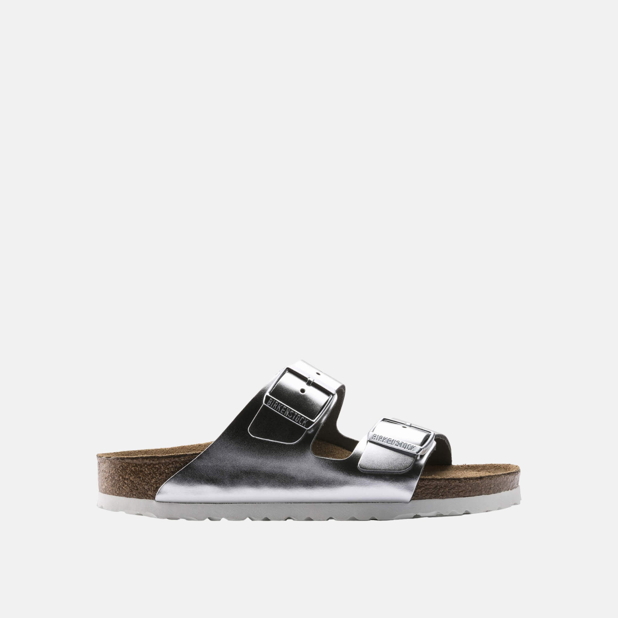 Papuci Birkenstock Arizona Soft Footbed Natural Leather Metallic argintiu