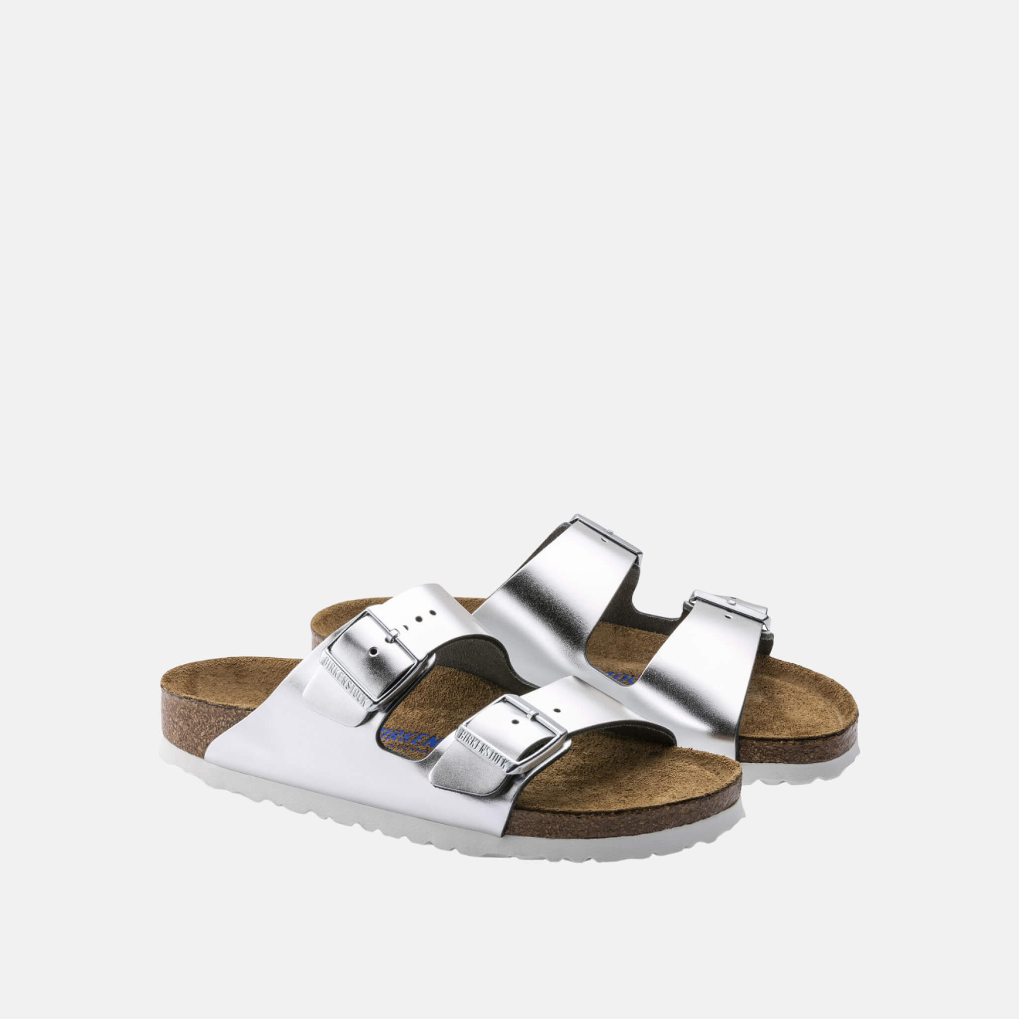 Papuci Birkenstock Arizona Soft Footbed Natural Leather Metallic argintiu