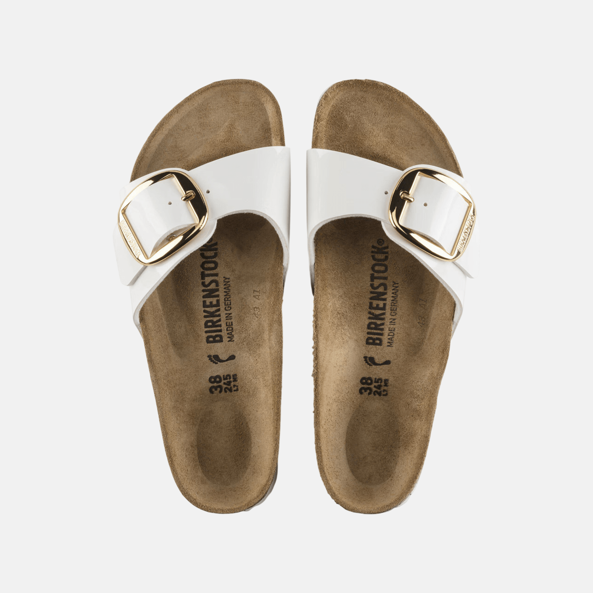 Papuci narrow Birkenstock Madrid Big Buckle Birko-Flor Patent alb-auriu