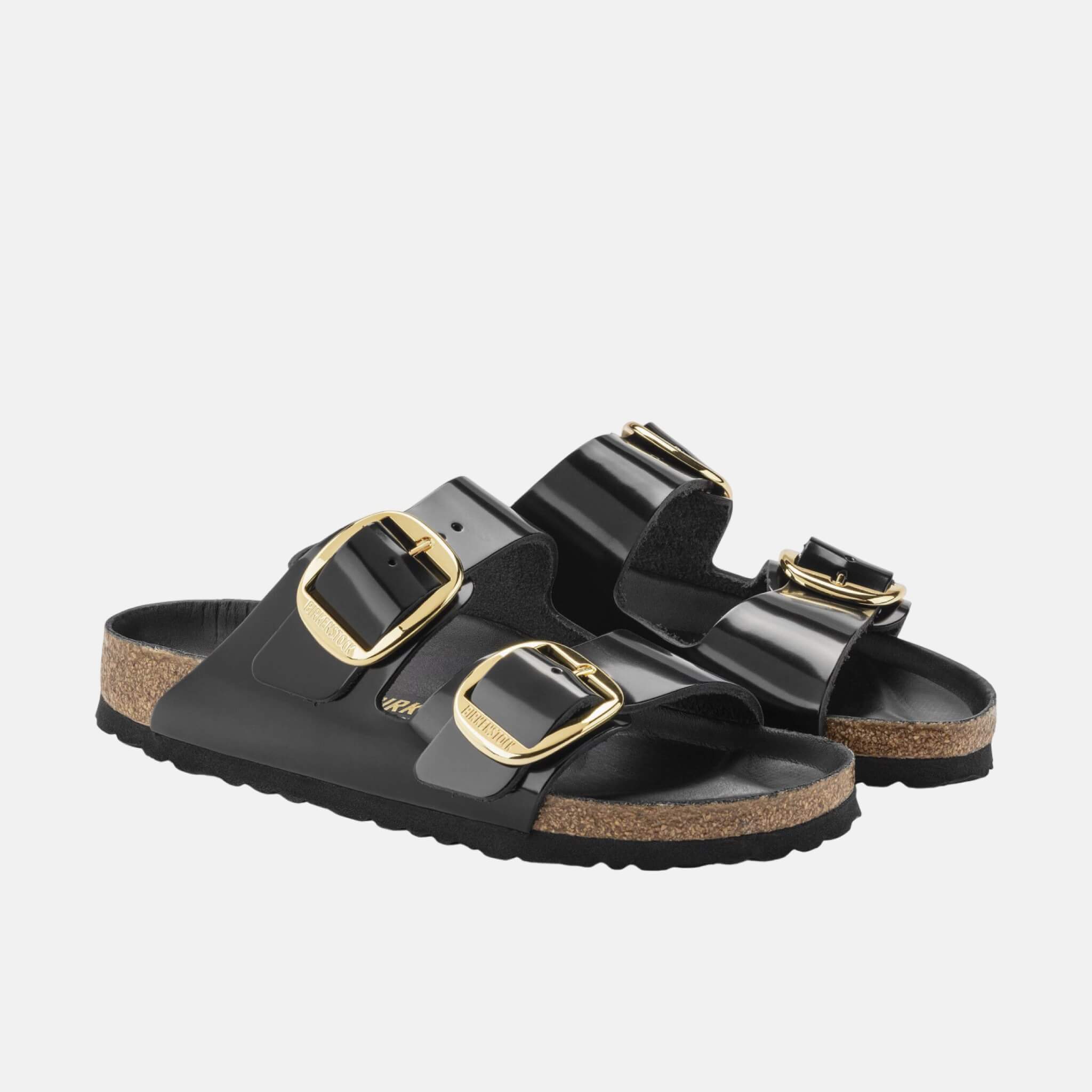 Papuci narrow Arizona Big Buckle Natural Leather Patent negru