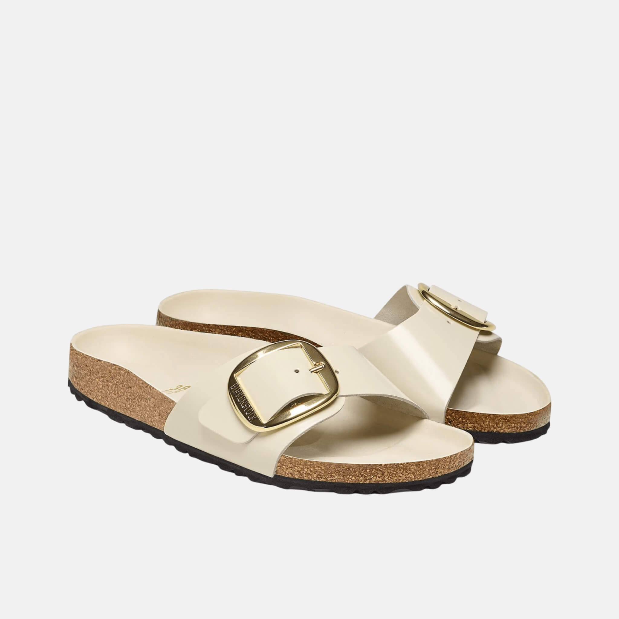 Papuci Regular Madrid High Shine Big Buckle alb