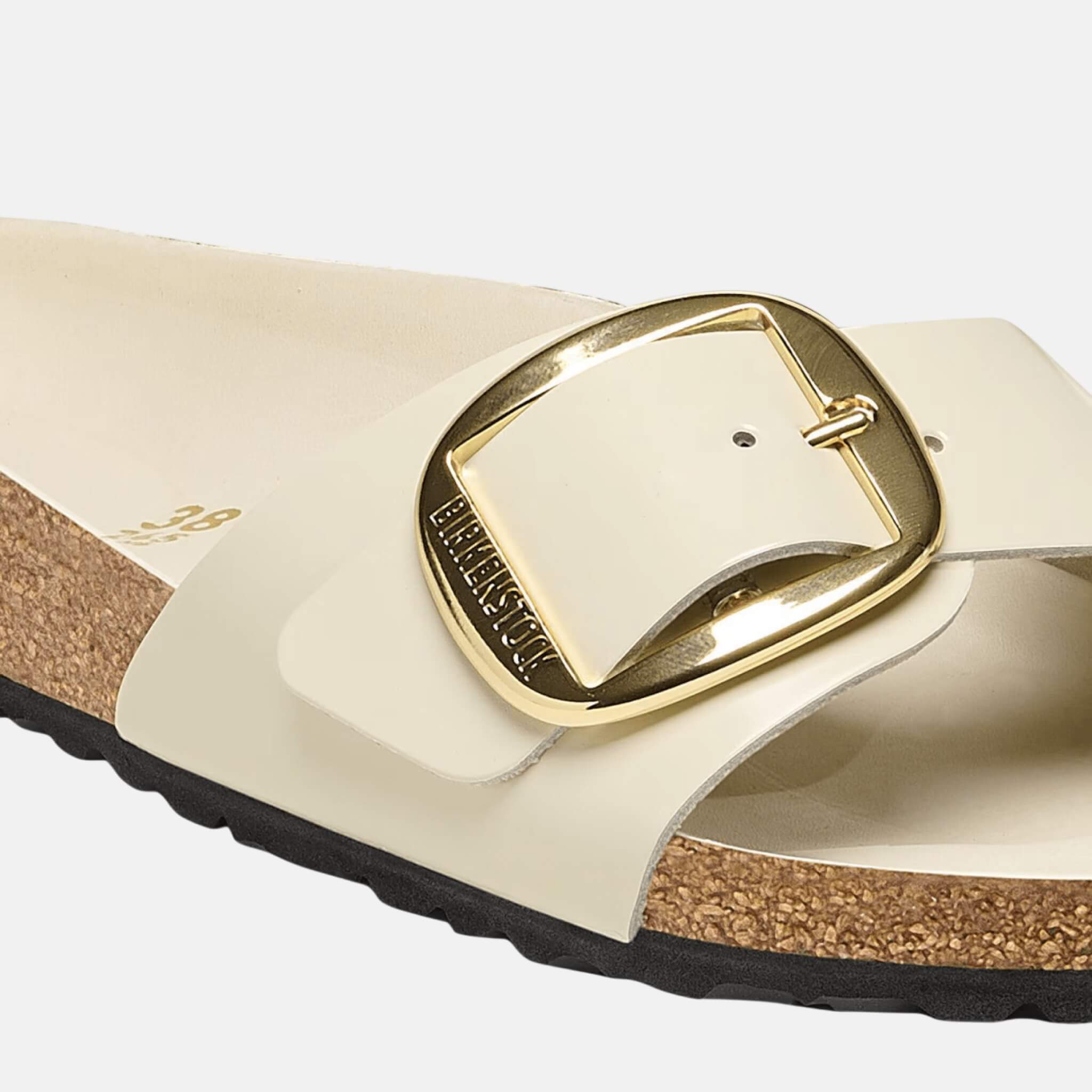 Papuci Regular Madrid High Shine Big Buckle alb