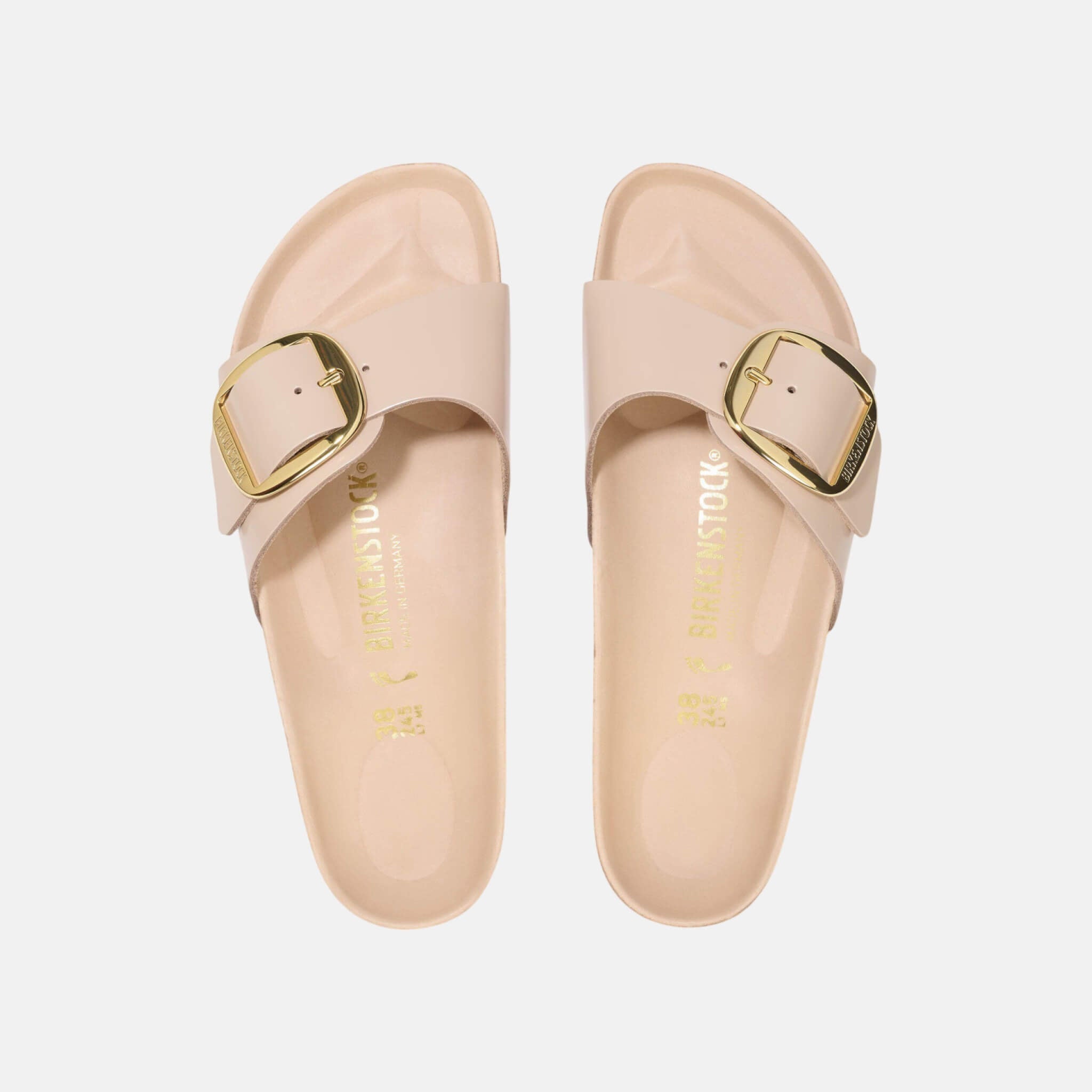 Papuci regular Birkenstock Madrid Big Buckle Natural Leather Patent bej-auriu