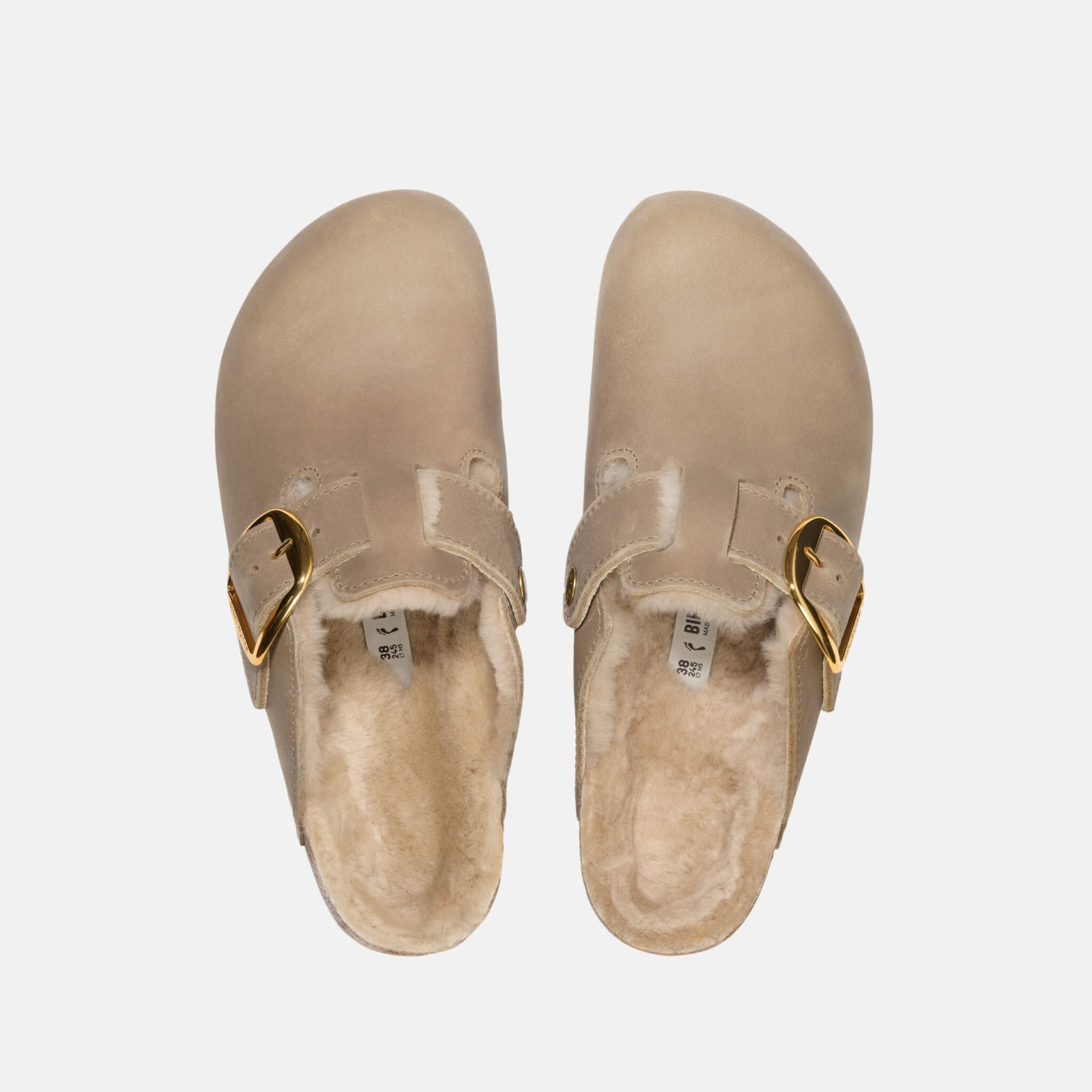 Saboți narrow Birkenstock Boston Big Buckle Shearling Natural Oiled Leather maro