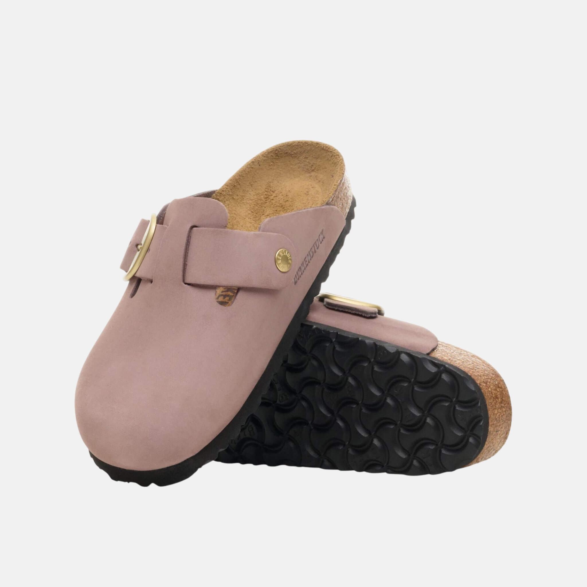 Saboți regular Boston Big Buckle Nubuk Leather mov