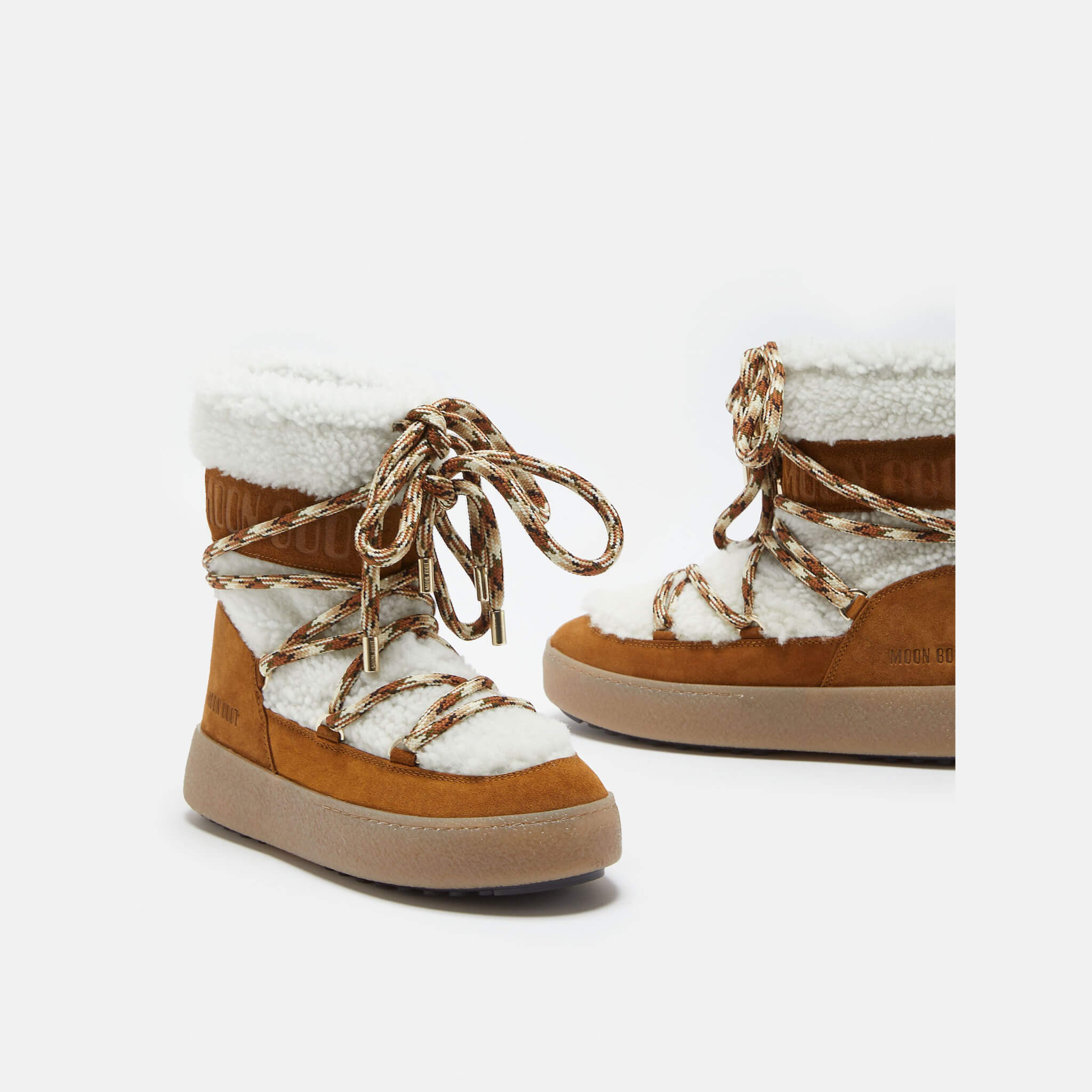 Cizme de iarnă maro-alb Moon Boot Ltrack Tube Shearling de damă