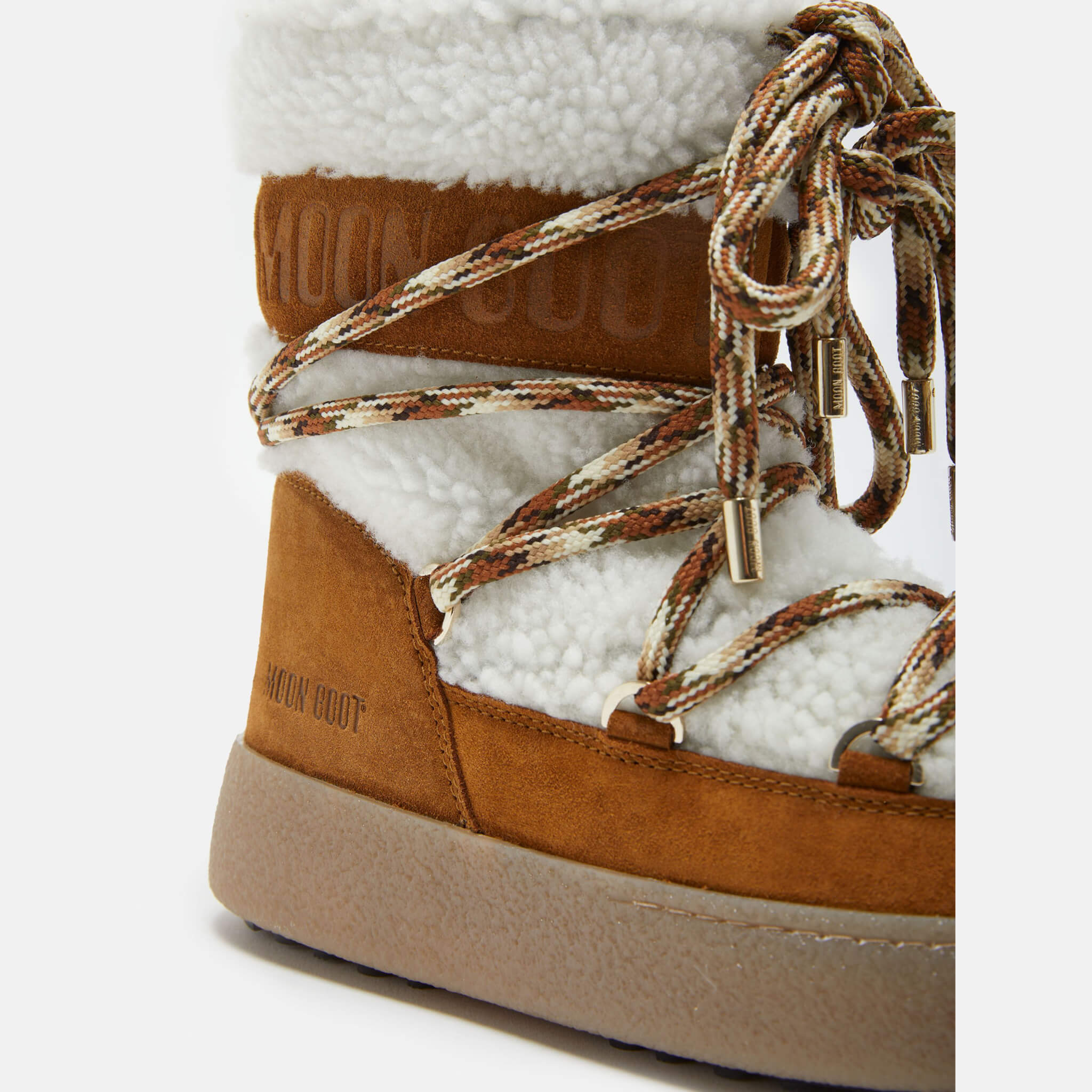 Cizme de iarnă maro-alb Moon Boot Ltrack Tube Shearling de damă