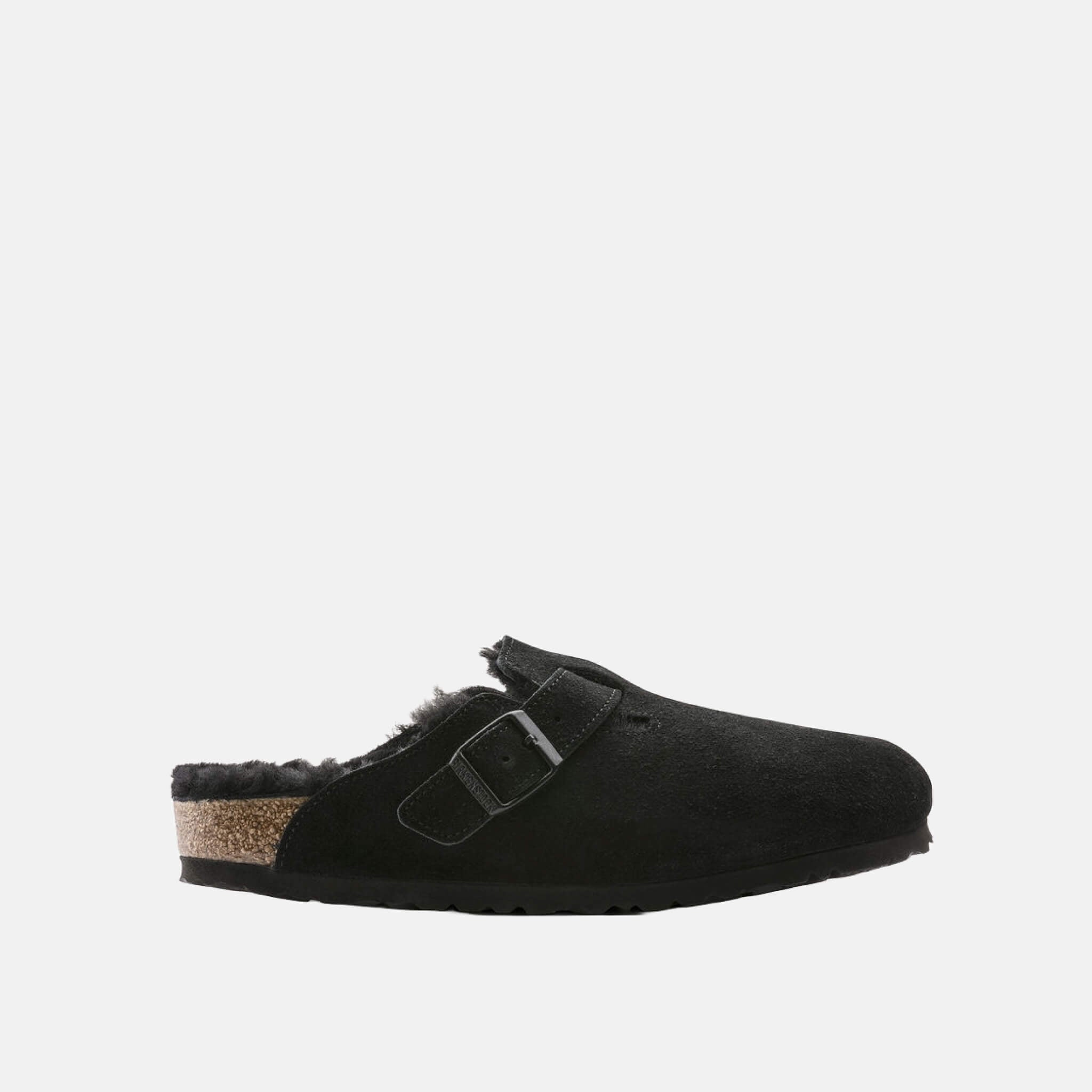 Papuci Birkenstock Boston Shearling Suede Leather negru